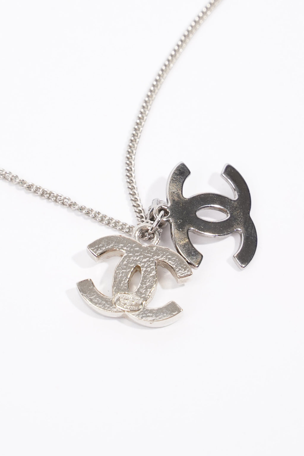 Chanel Double Logo Necklace Silver / Diamante Base Metal