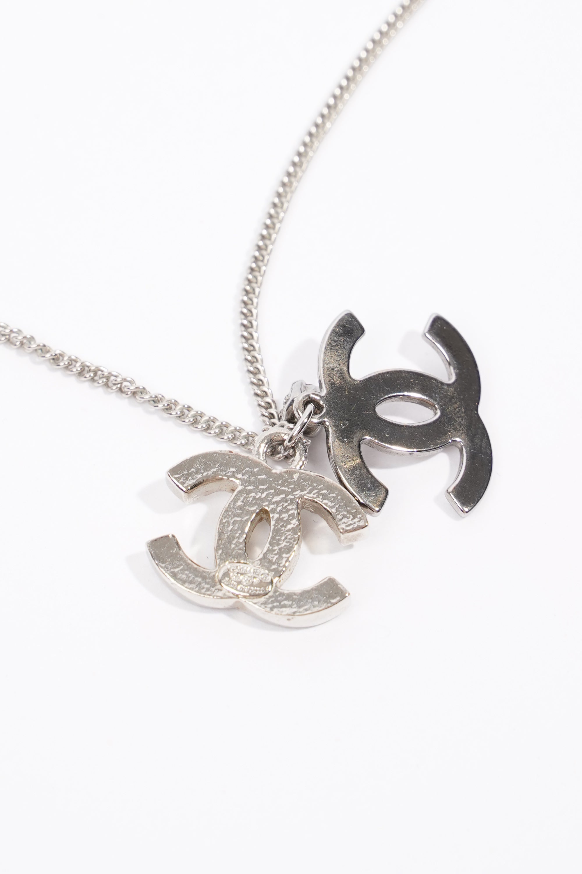 Chanel Double Logo Necklace Silver / Diamante Base Metal