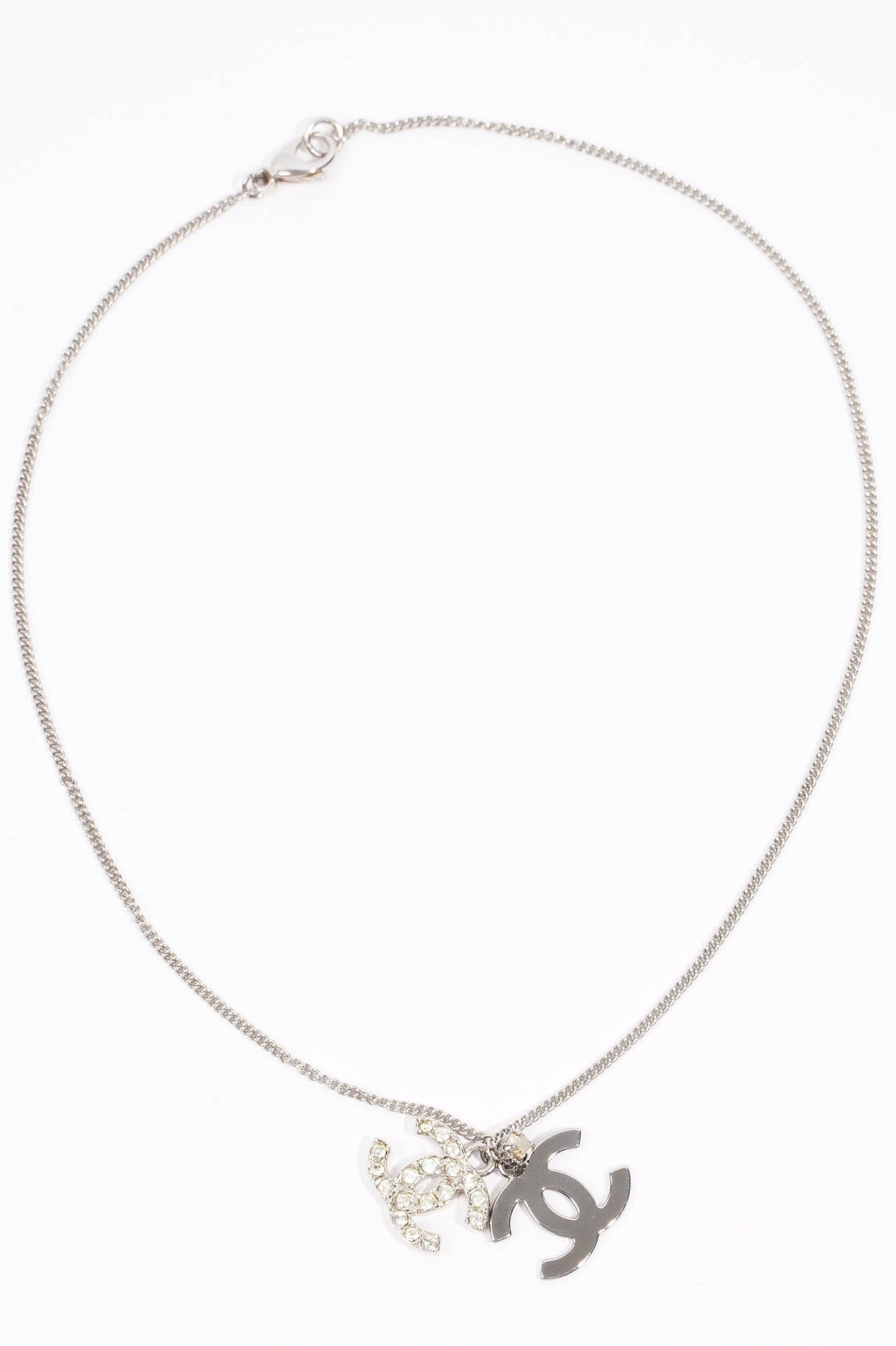 Chanel Double Logo Necklace Silver / Diamante Base Metal
