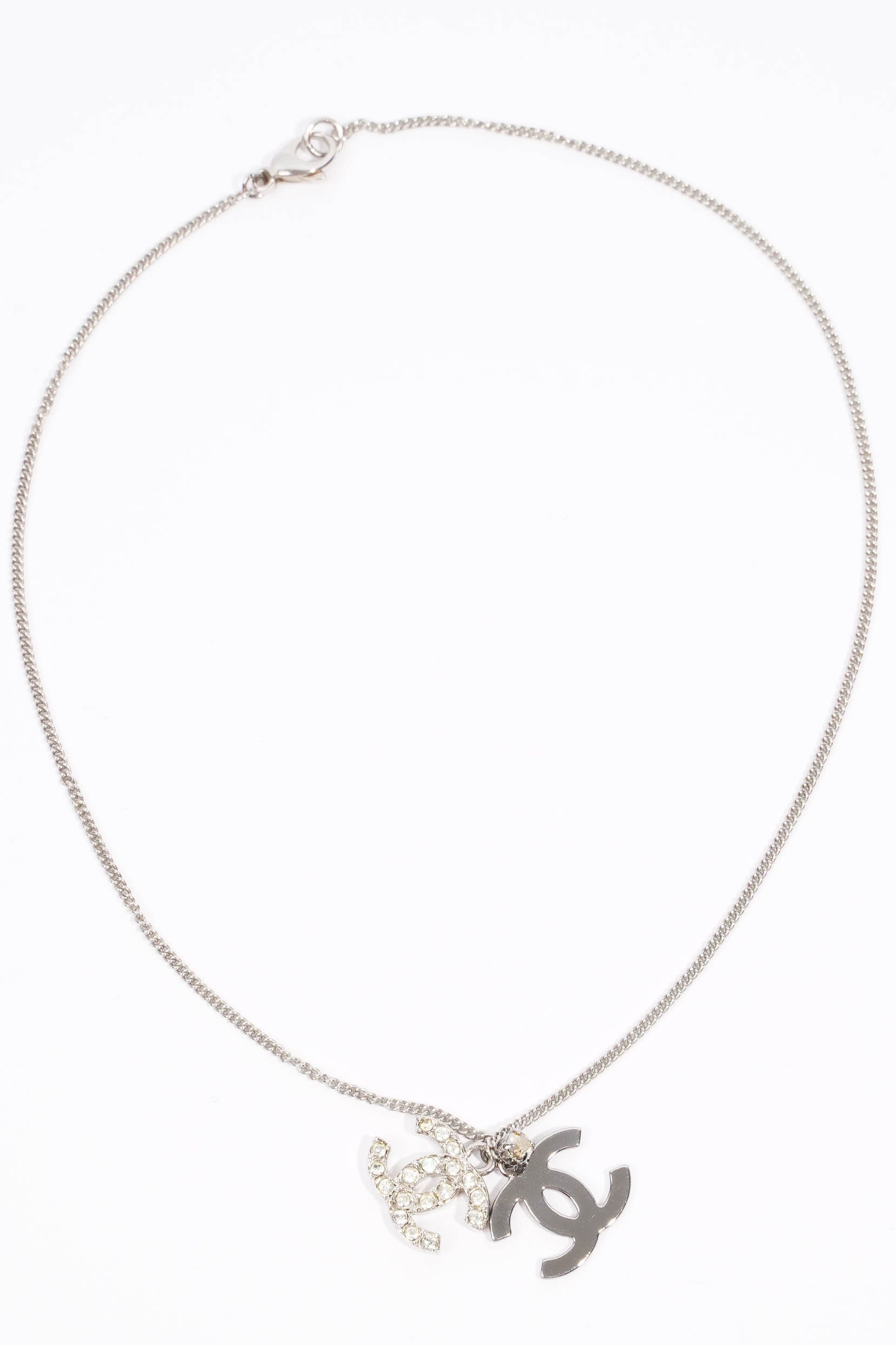 Chanel Double Logo Necklace Silver / Diamante Base Metal