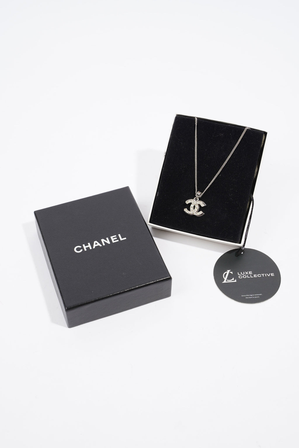 Chanel Double Logo Necklace Silver / Diamante Base Metal