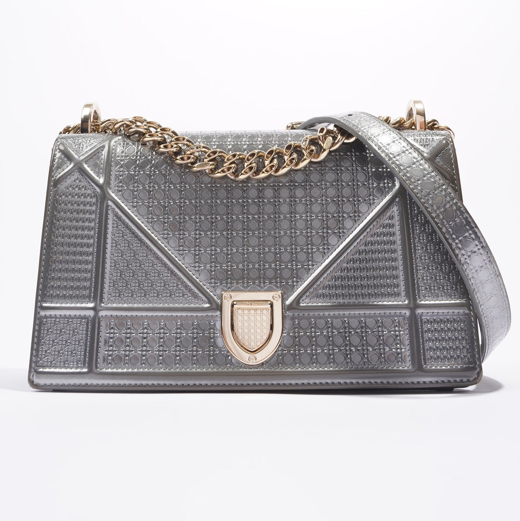 Christian Dior Diorama Silver Patent Leather Small