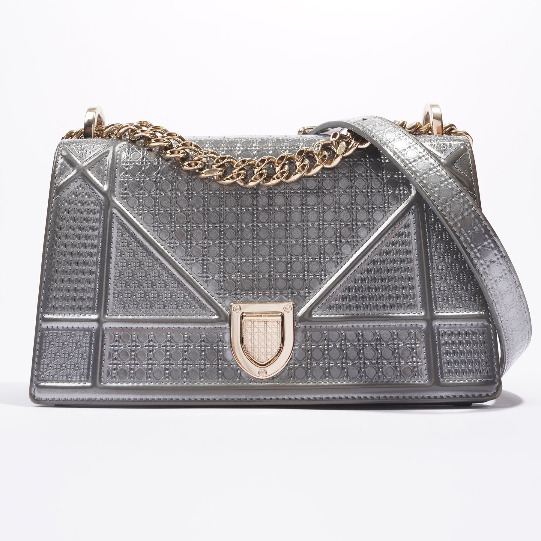 Christian Dior Diorama Silver Patent Leather Small