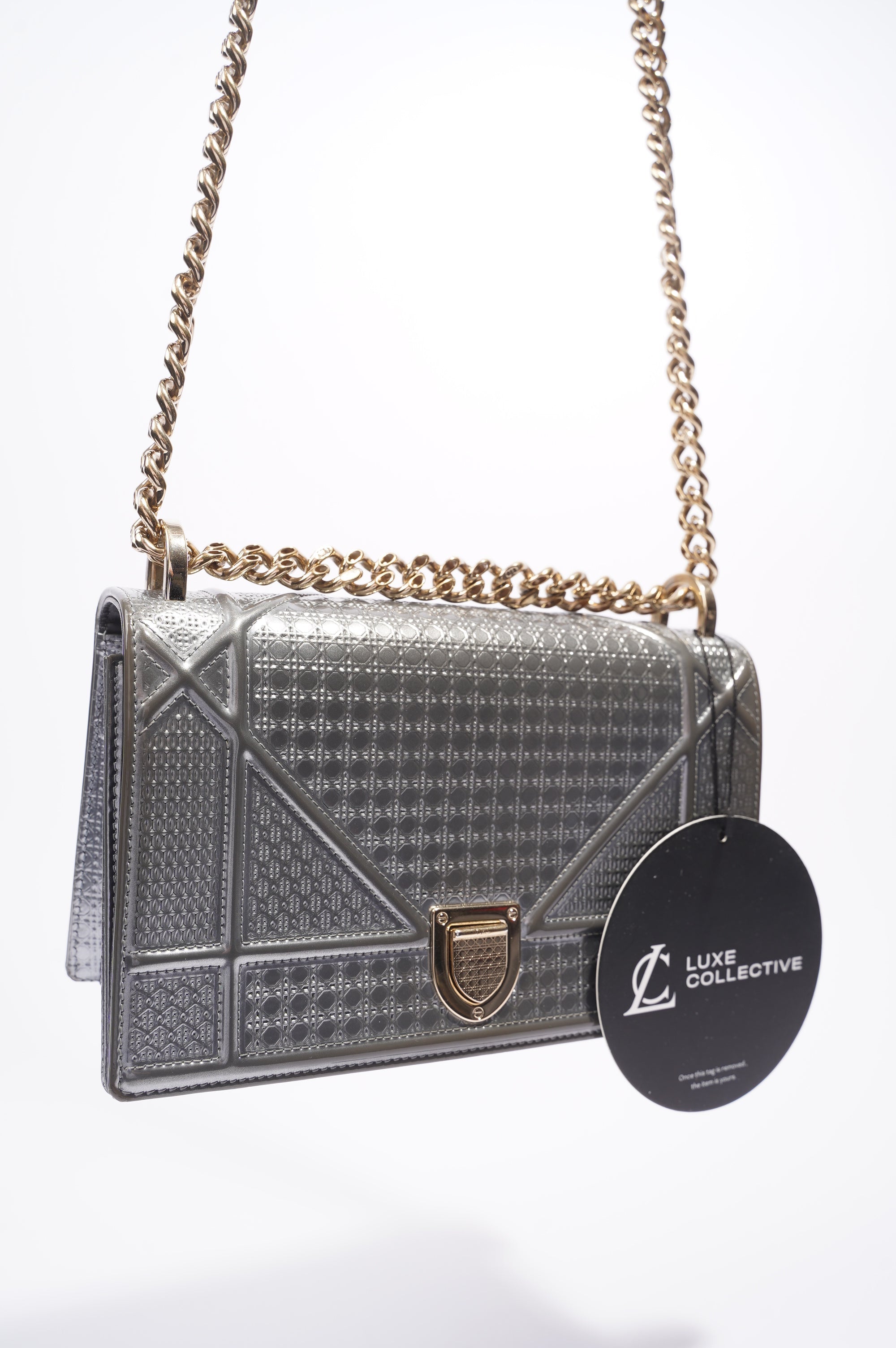 Christian Dior Diorama Silver Patent Leather Small