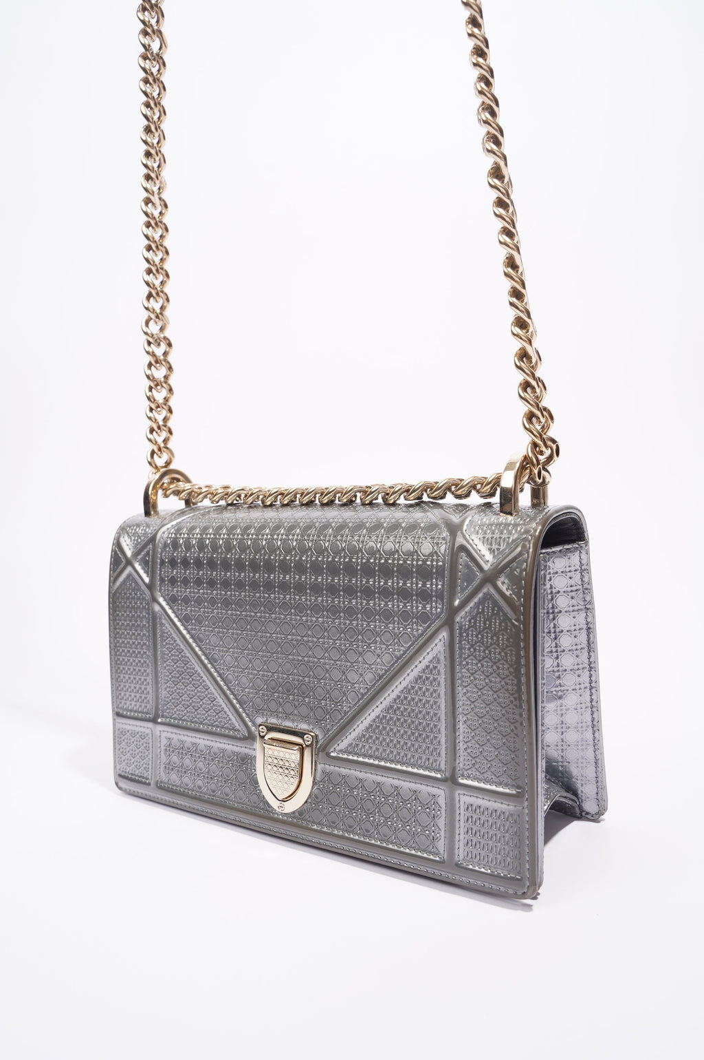 Christian Dior Diorama Silver Patent Leather Small