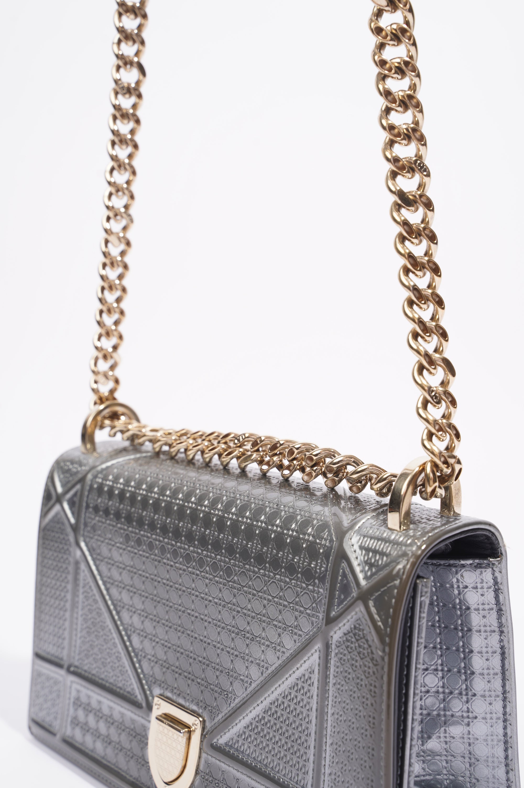 Christian Dior Diorama Silver Patent Leather Small