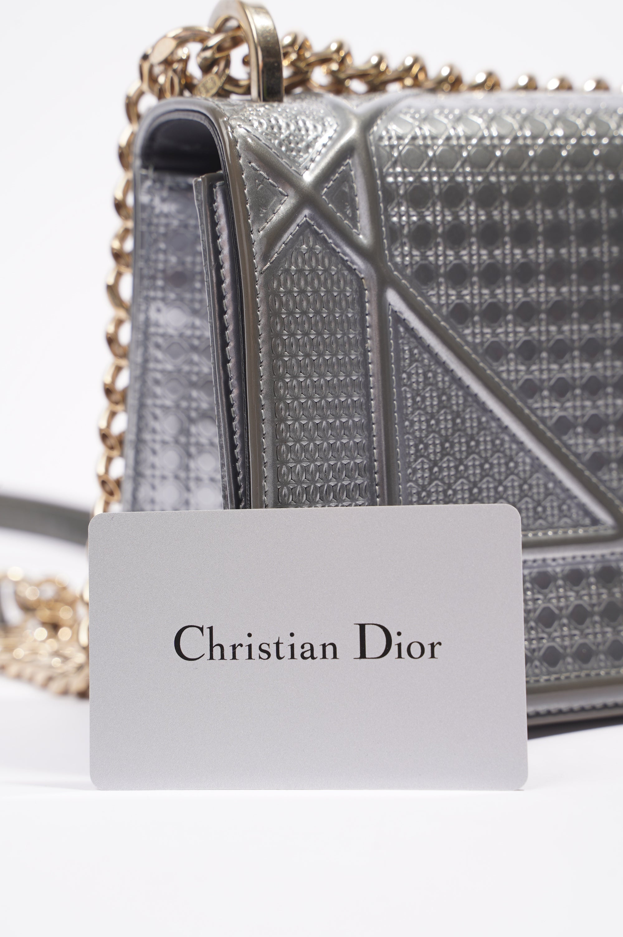 Christian Dior Diorama Silver Patent Leather Small