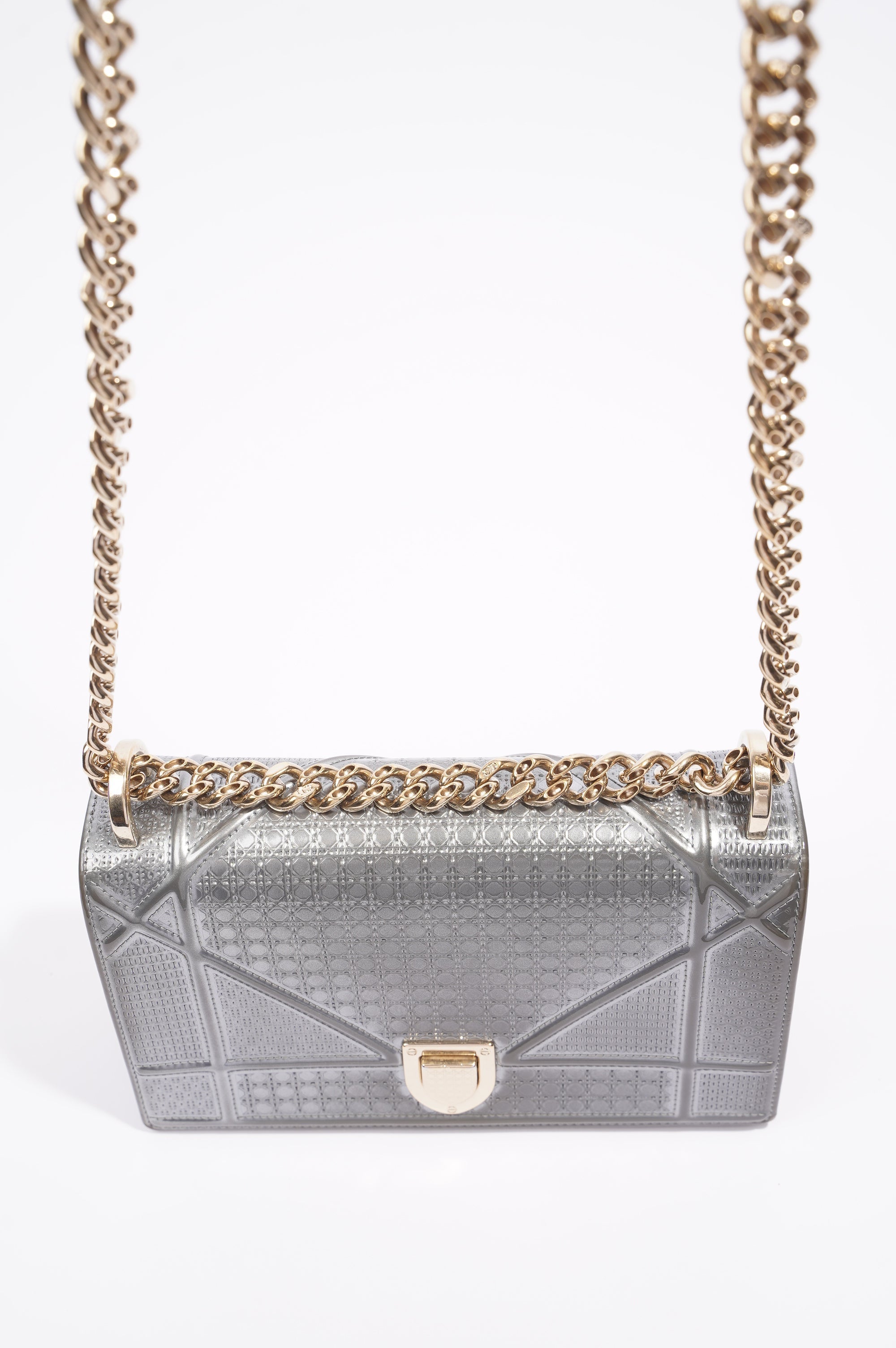 Christian Dior Diorama Silver Patent Leather Small