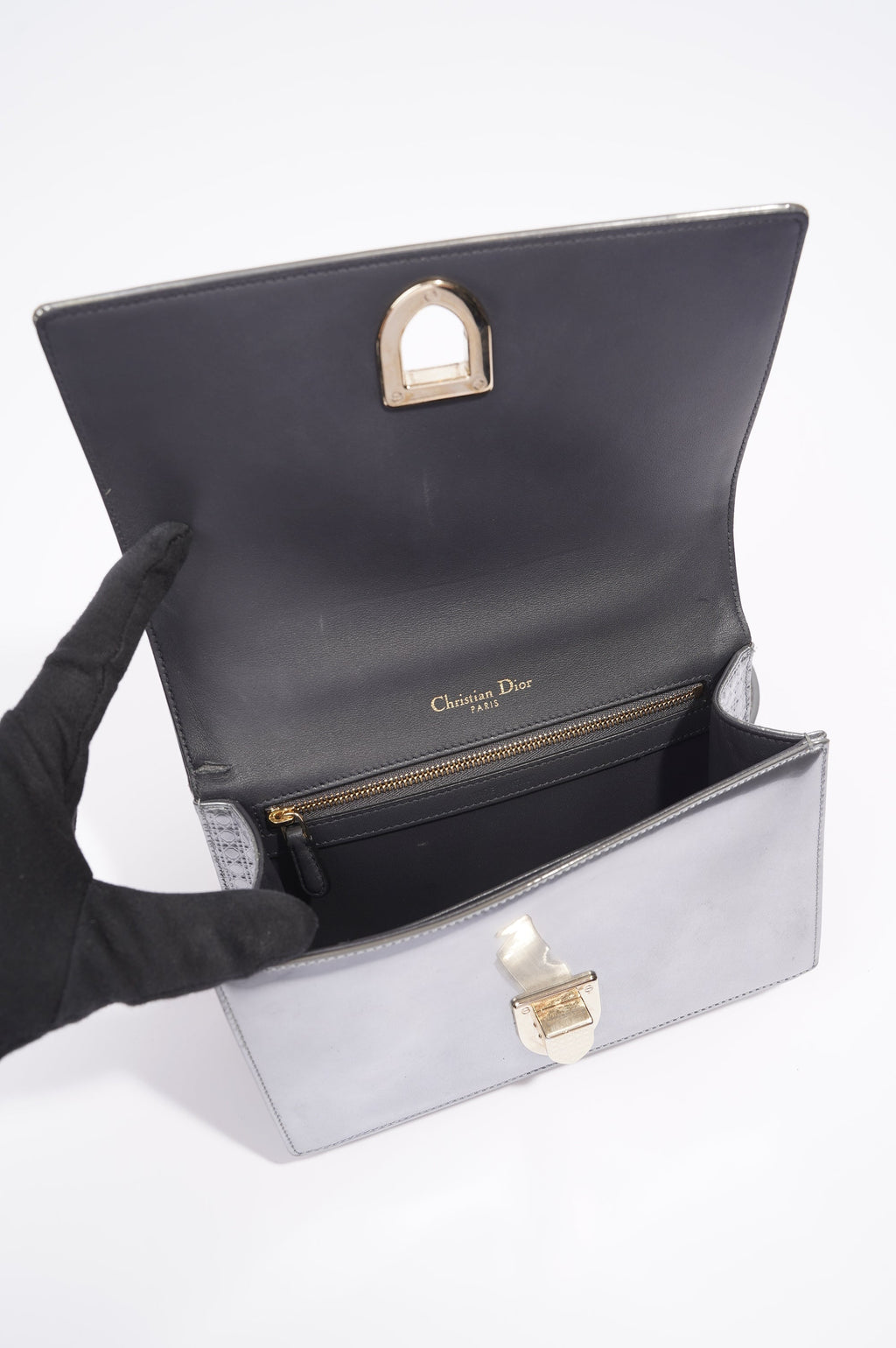 Christian Dior Diorama Silver Patent Leather Small