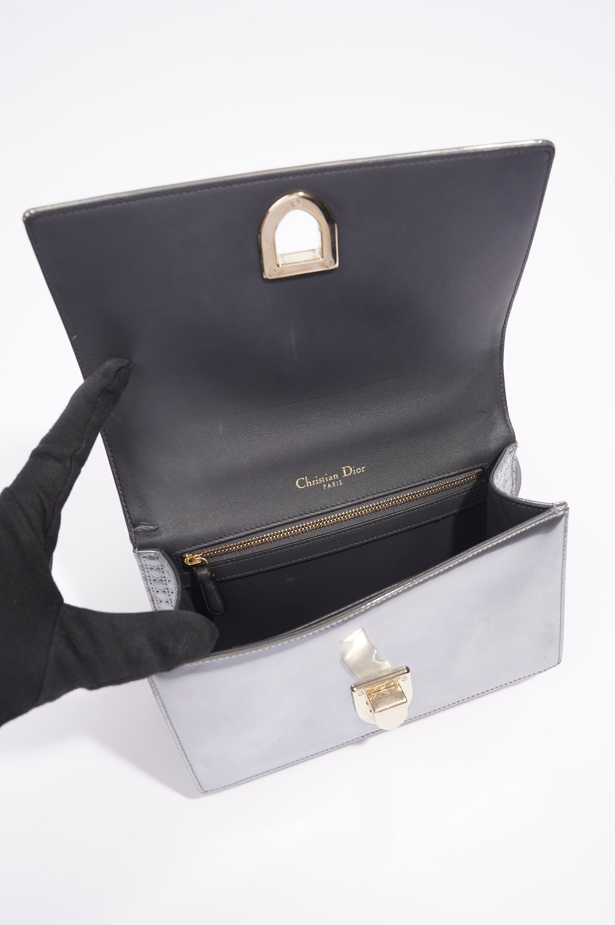 Christian Dior Diorama Silver Patent Leather Small