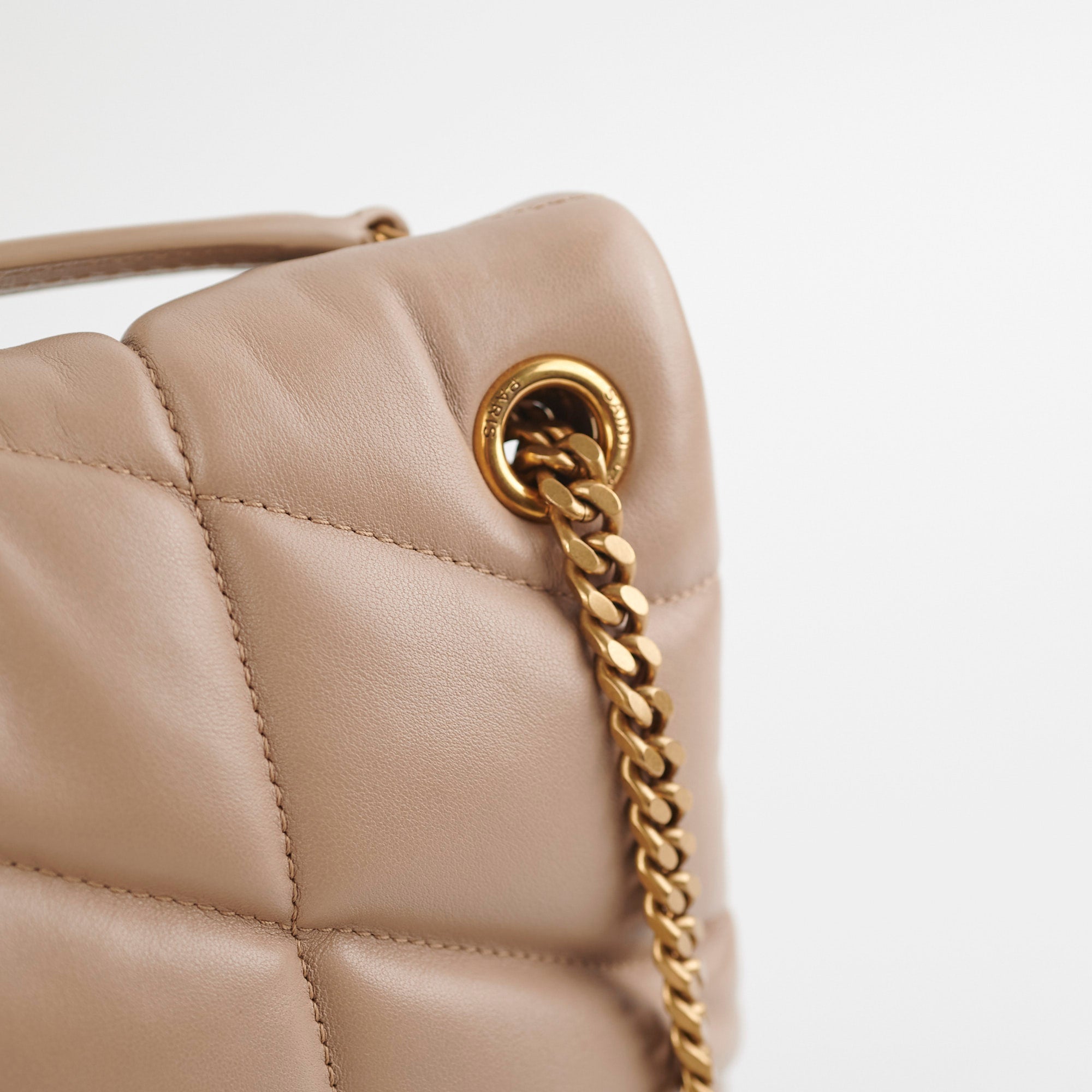 Saint Laurent Small Puffer Lou Beige Shoulder Bag