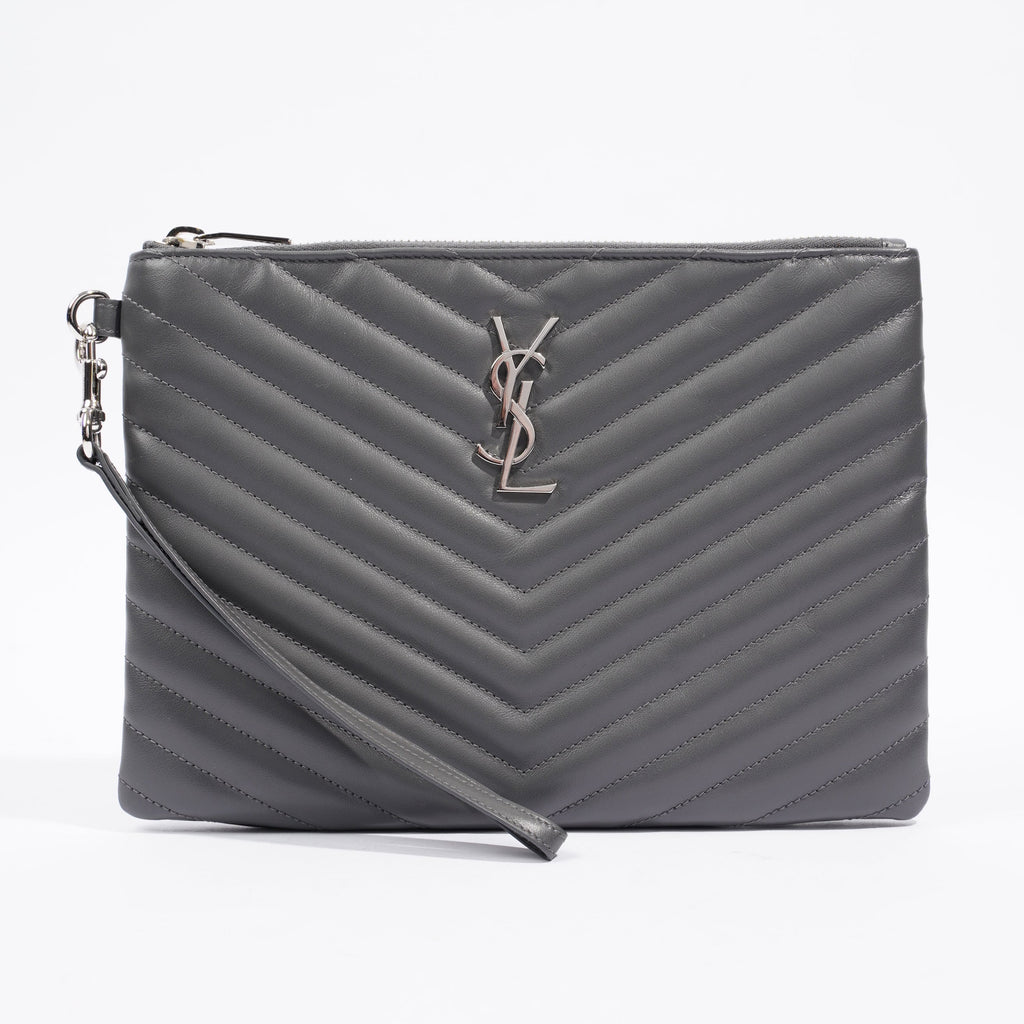 Saint Laurent Jolie Clutch Bag Storm Calfskin Leather
