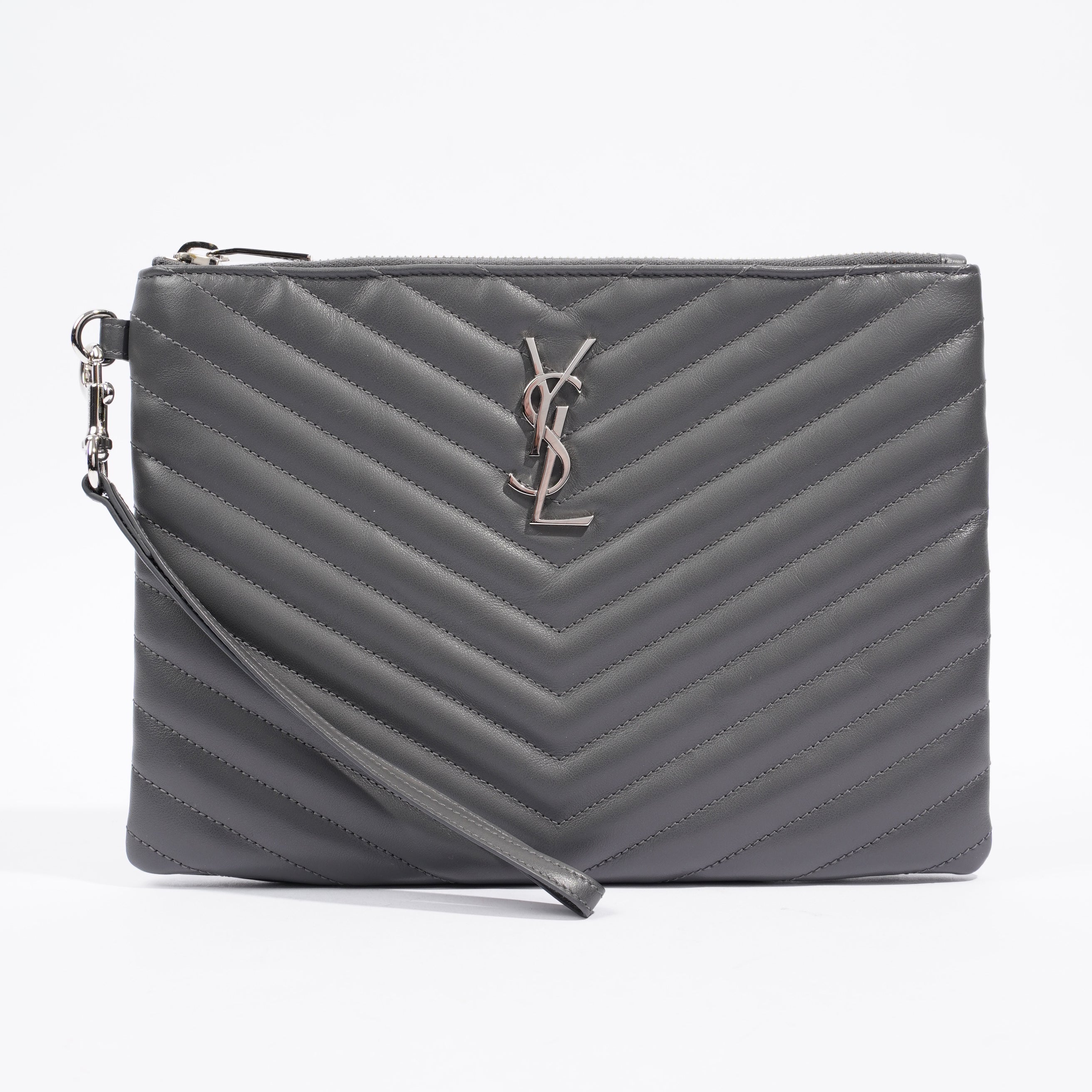 Saint Laurent Jolie Clutch Bag Storm Calfskin Leather