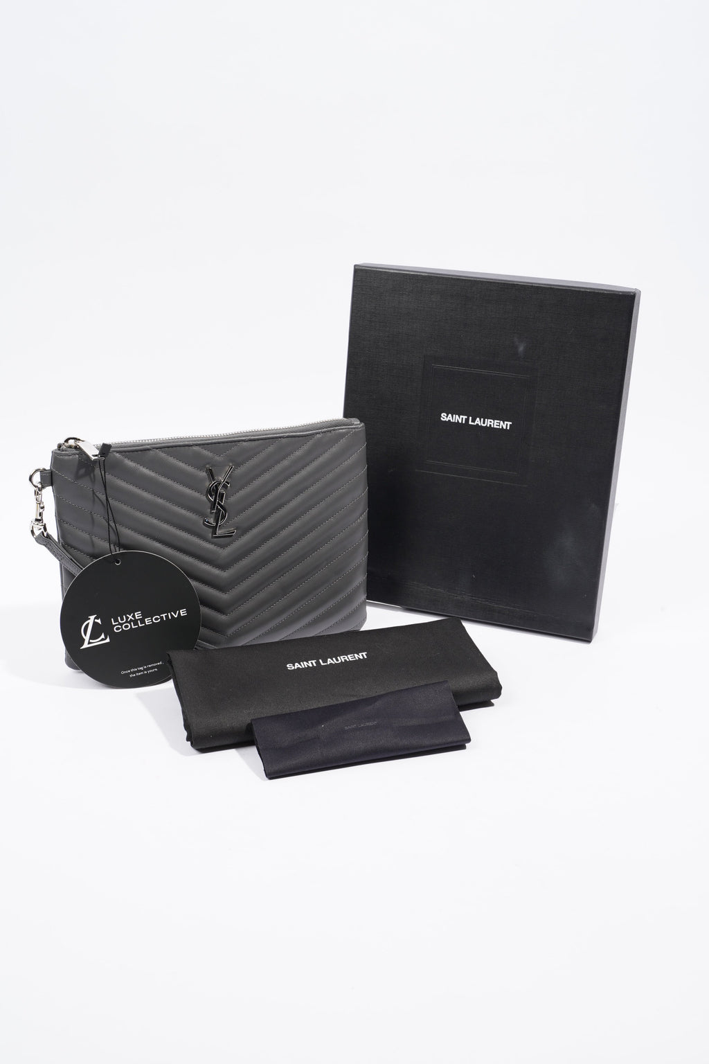 Saint Laurent Jolie Clutch Bag Storm Calfskin Leather