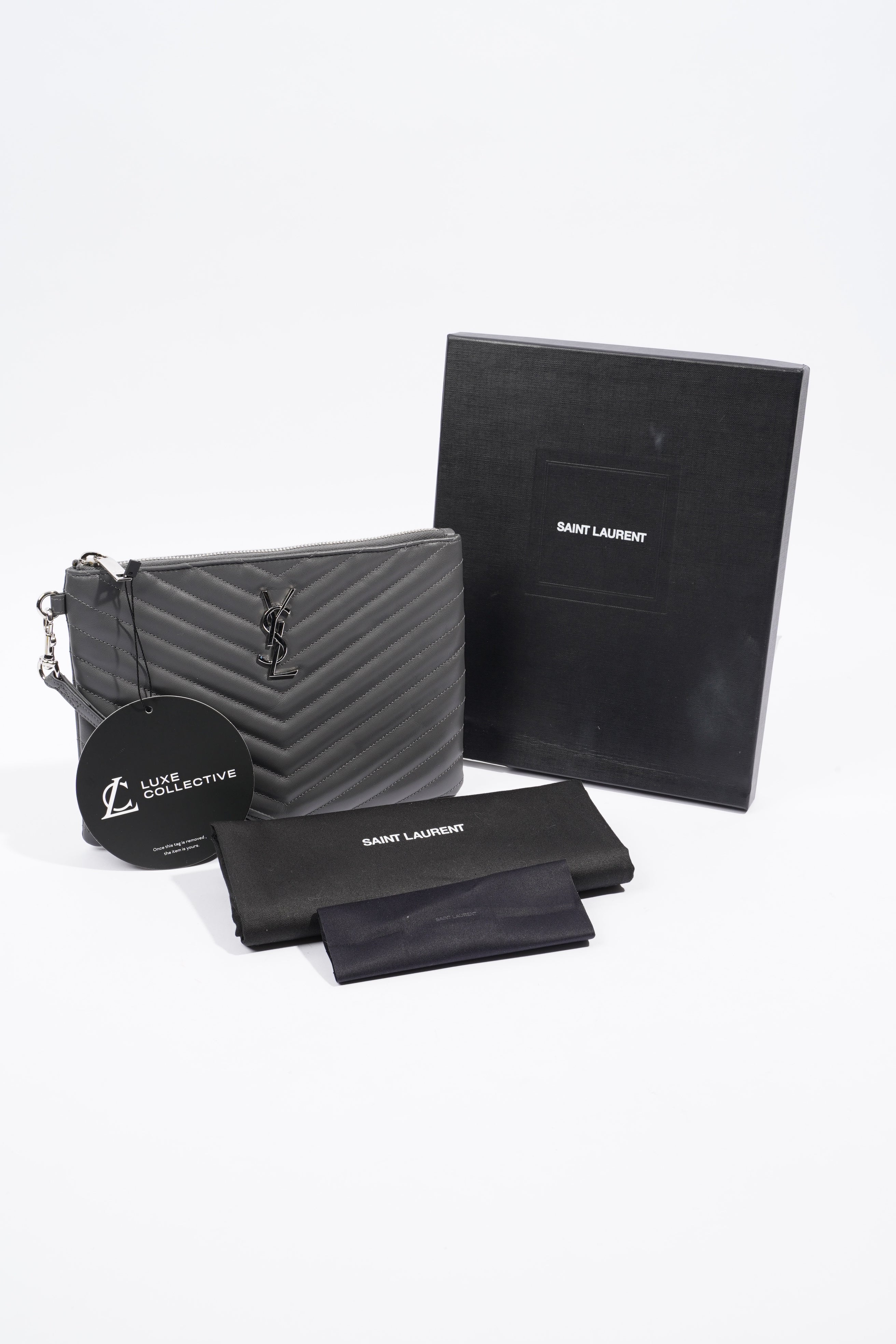 Saint Laurent Jolie Clutch Bag Storm Calfskin Leather