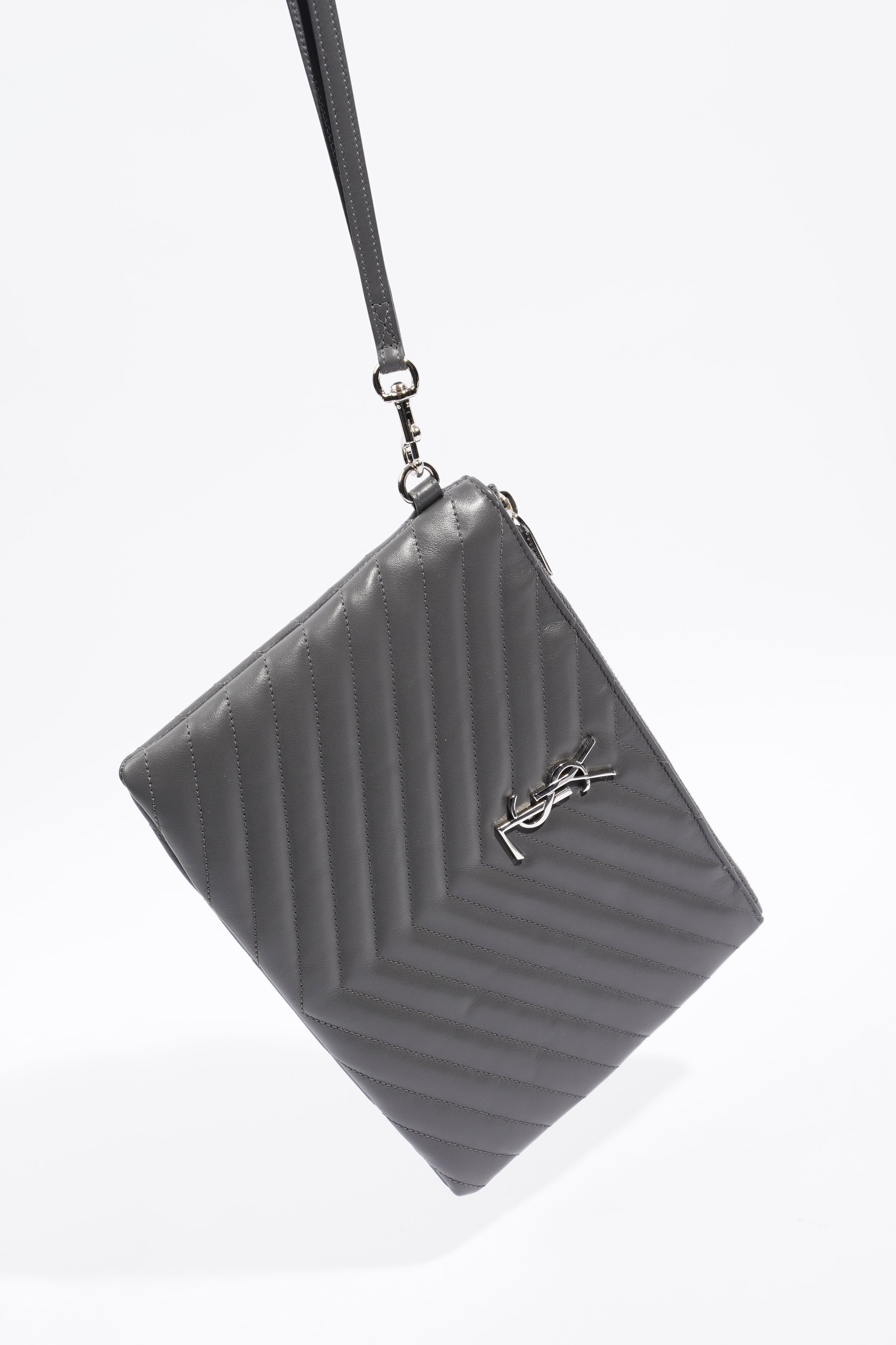 Saint Laurent Jolie Clutch Bag Storm Calfskin Leather