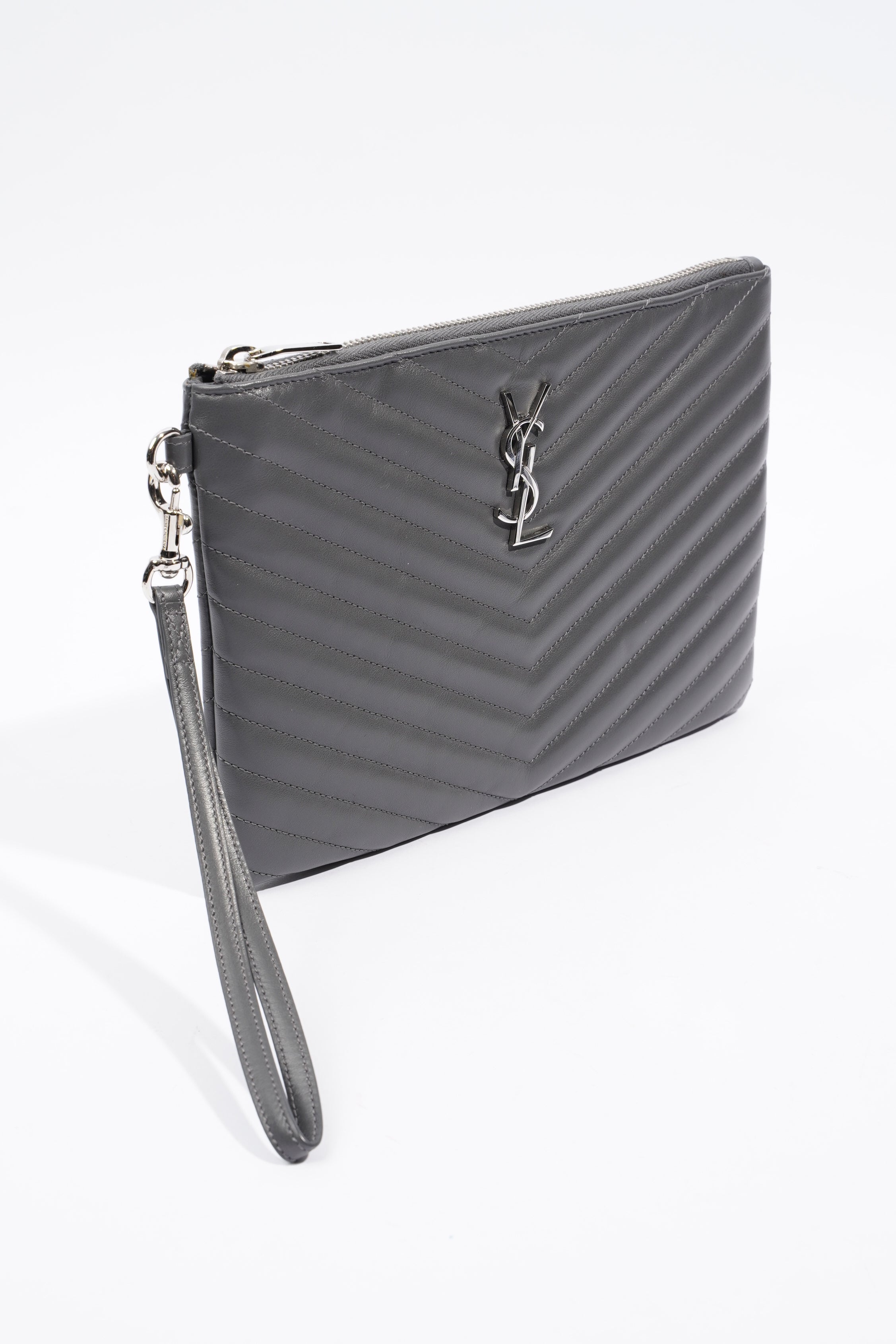 Saint Laurent Jolie Clutch Bag Storm Calfskin Leather