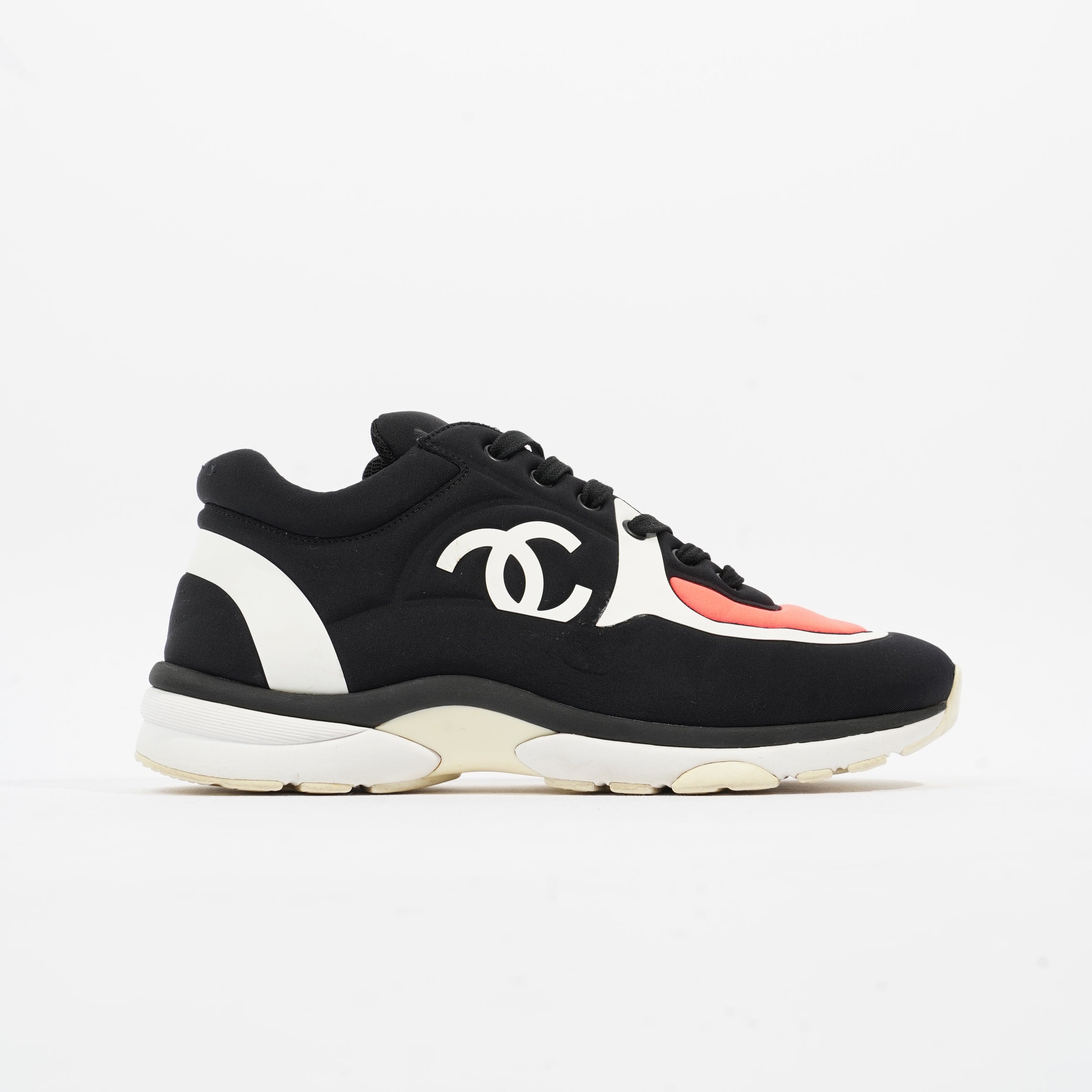 Chanel CC Logo Sneaker Black / White / Pink Nylon EU 39.5 UK 6.5