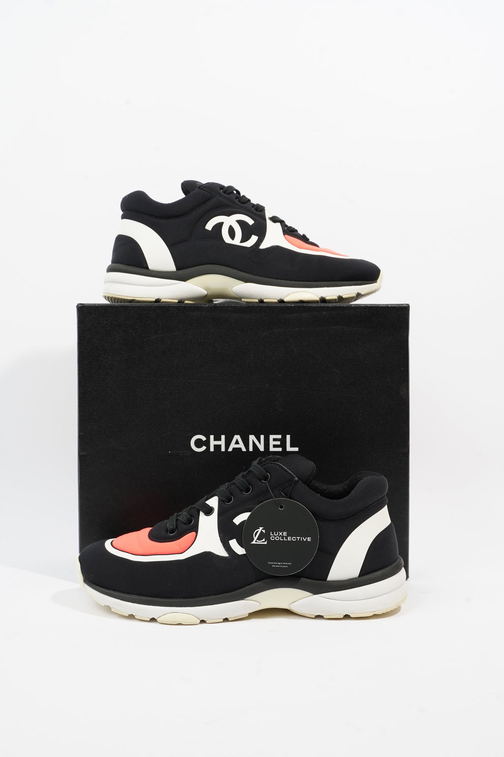 Chanel CC Logo Sneaker Black / White / Pink Nylon EU 39.5 UK 6.5