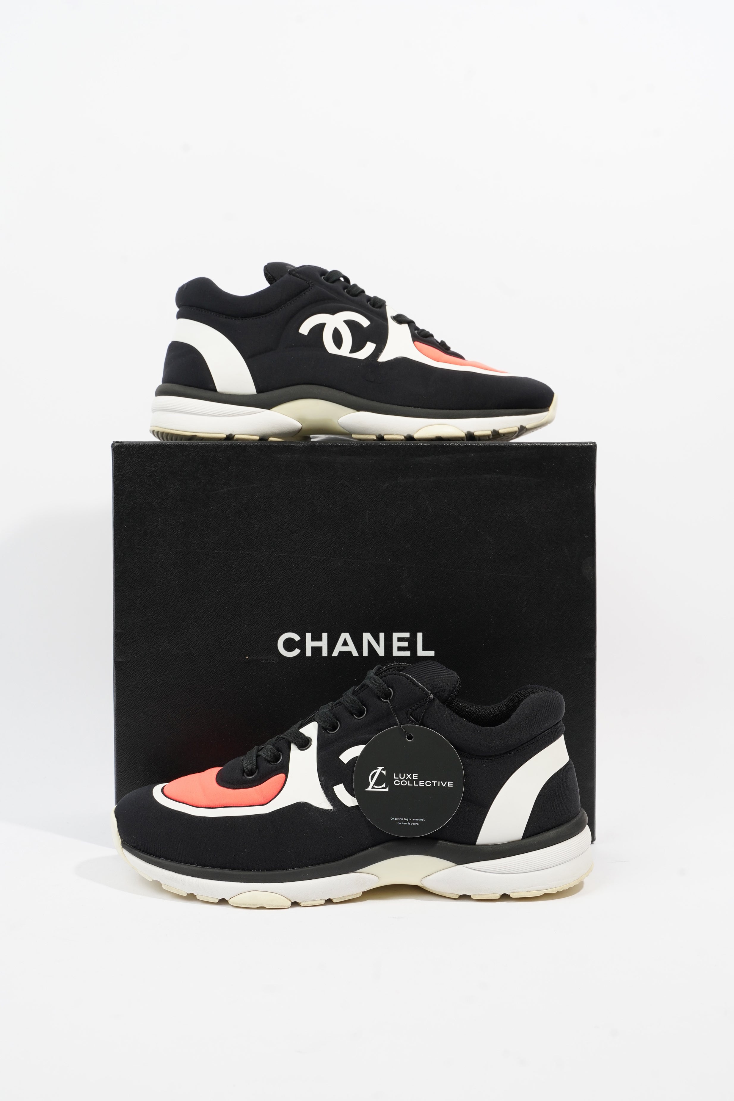 Chanel CC Logo Sneaker Black / White / Pink Nylon EU 39.5 UK 6.5