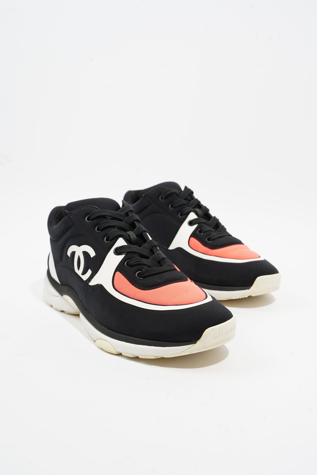 Chanel CC Logo Sneaker Black / White / Pink Nylon EU 39.5 UK 6.5