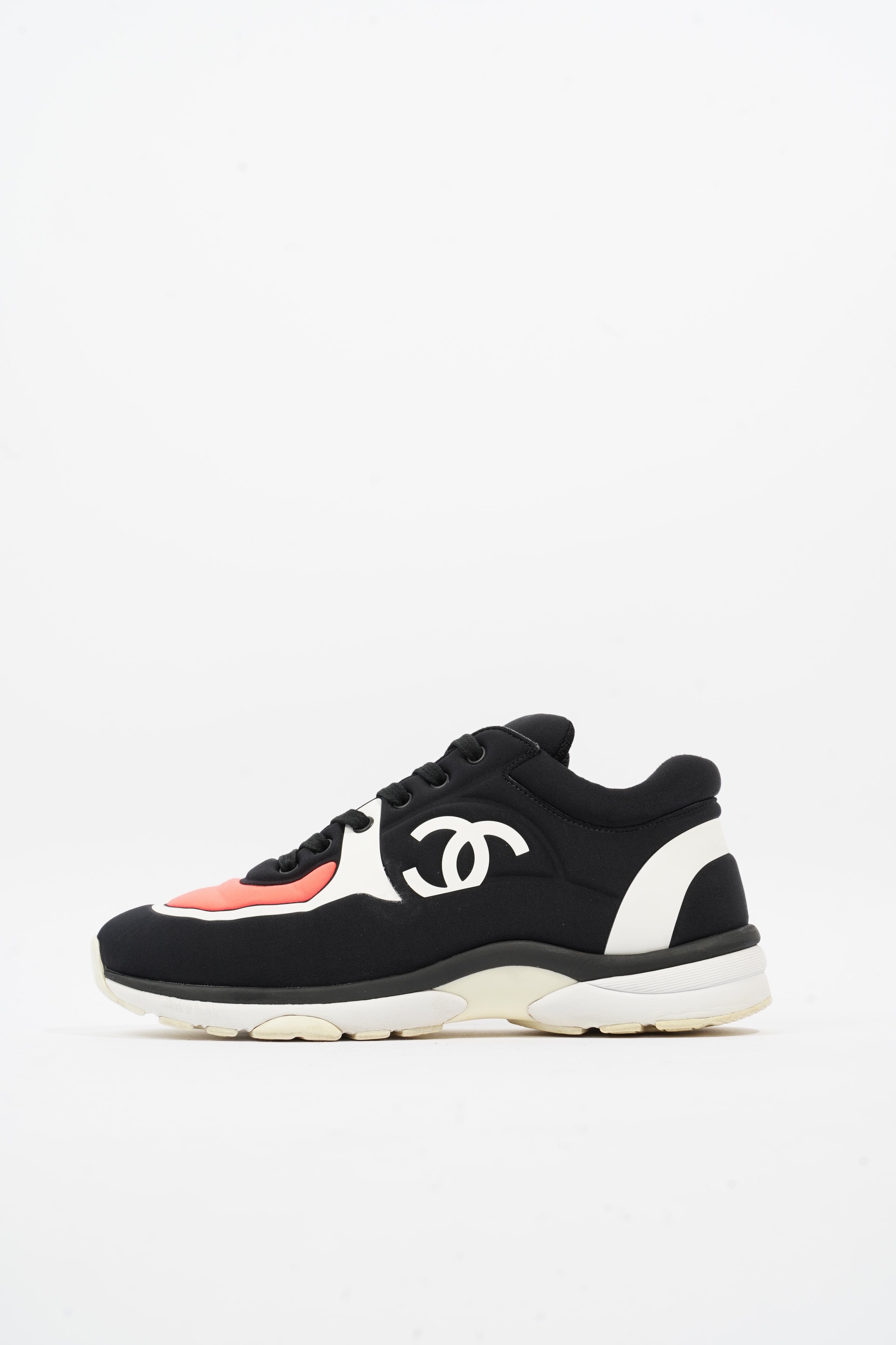 Chanel CC Logo Sneaker Black / White / Pink Nylon EU 39.5 UK 6.5