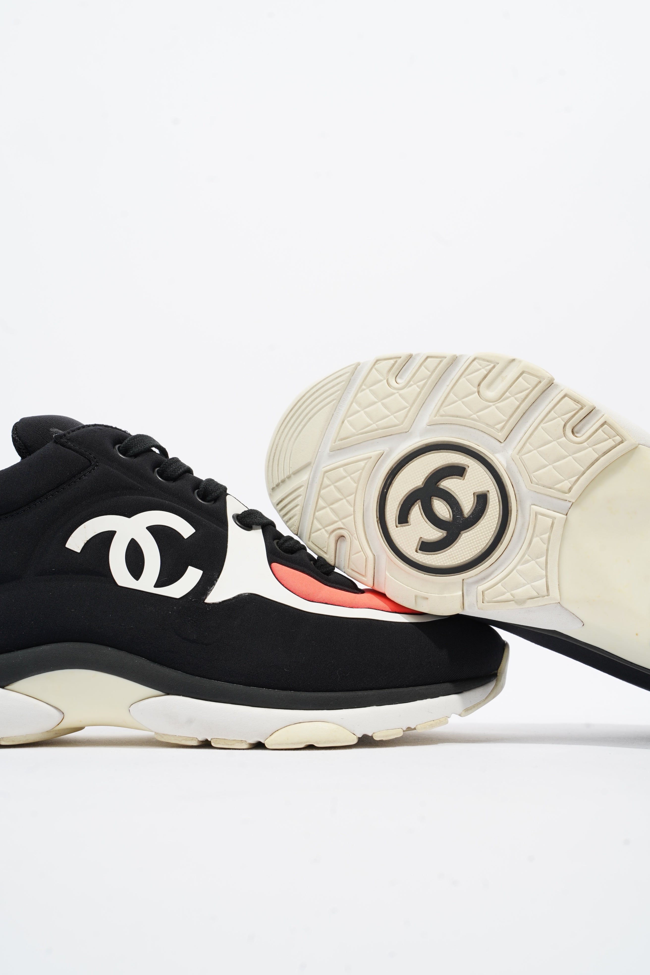 Chanel CC Logo Sneaker Black / White / Pink Nylon EU 39.5 UK 6.5