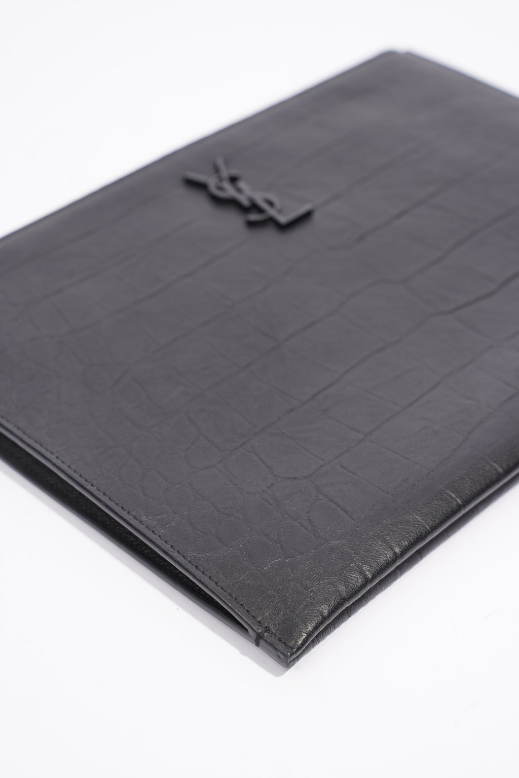 Saint Laurent Croc Embossed Document Holder Black Embossed Leather