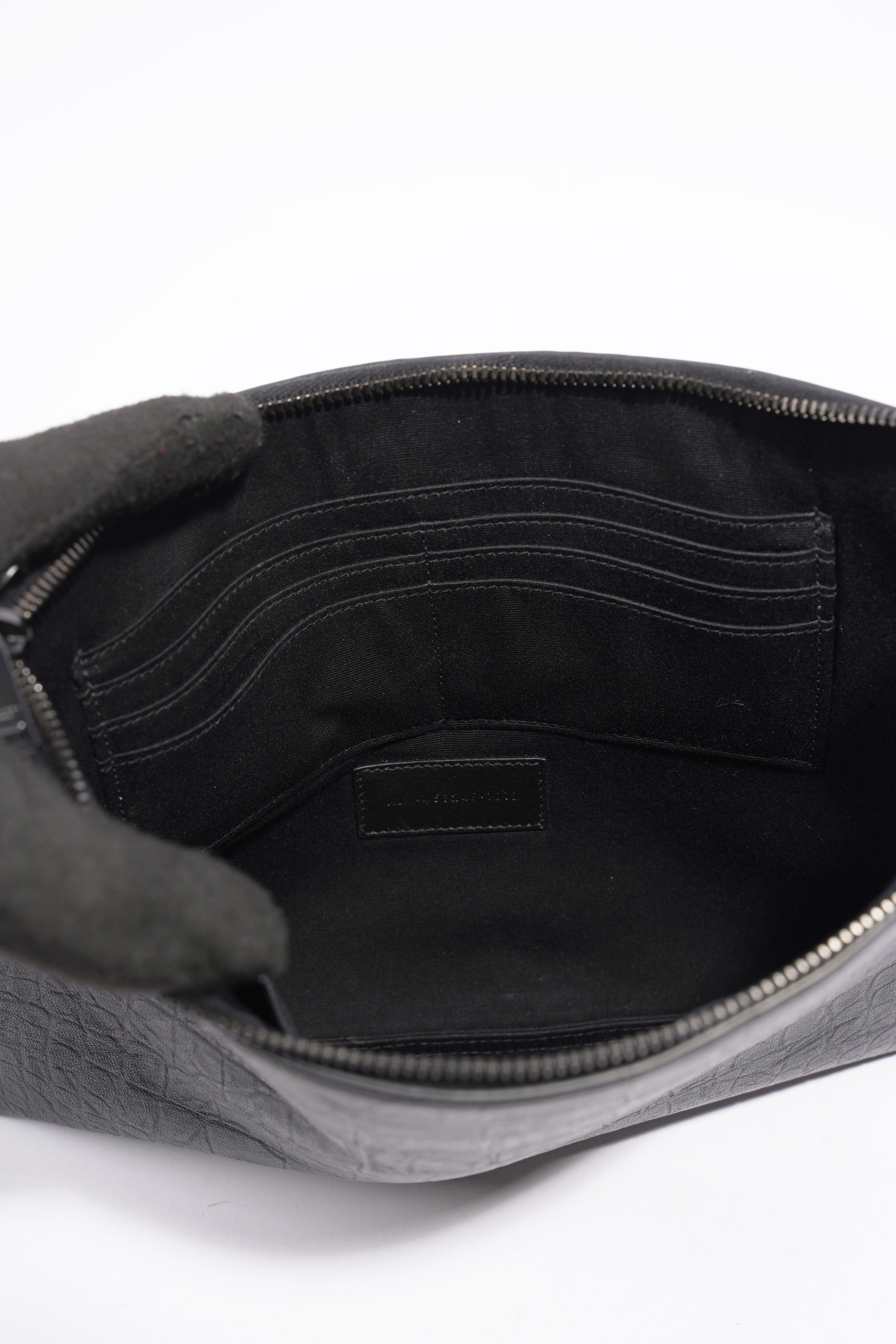 Saint Laurent Croc Embossed Document Holder Black Embossed Leather