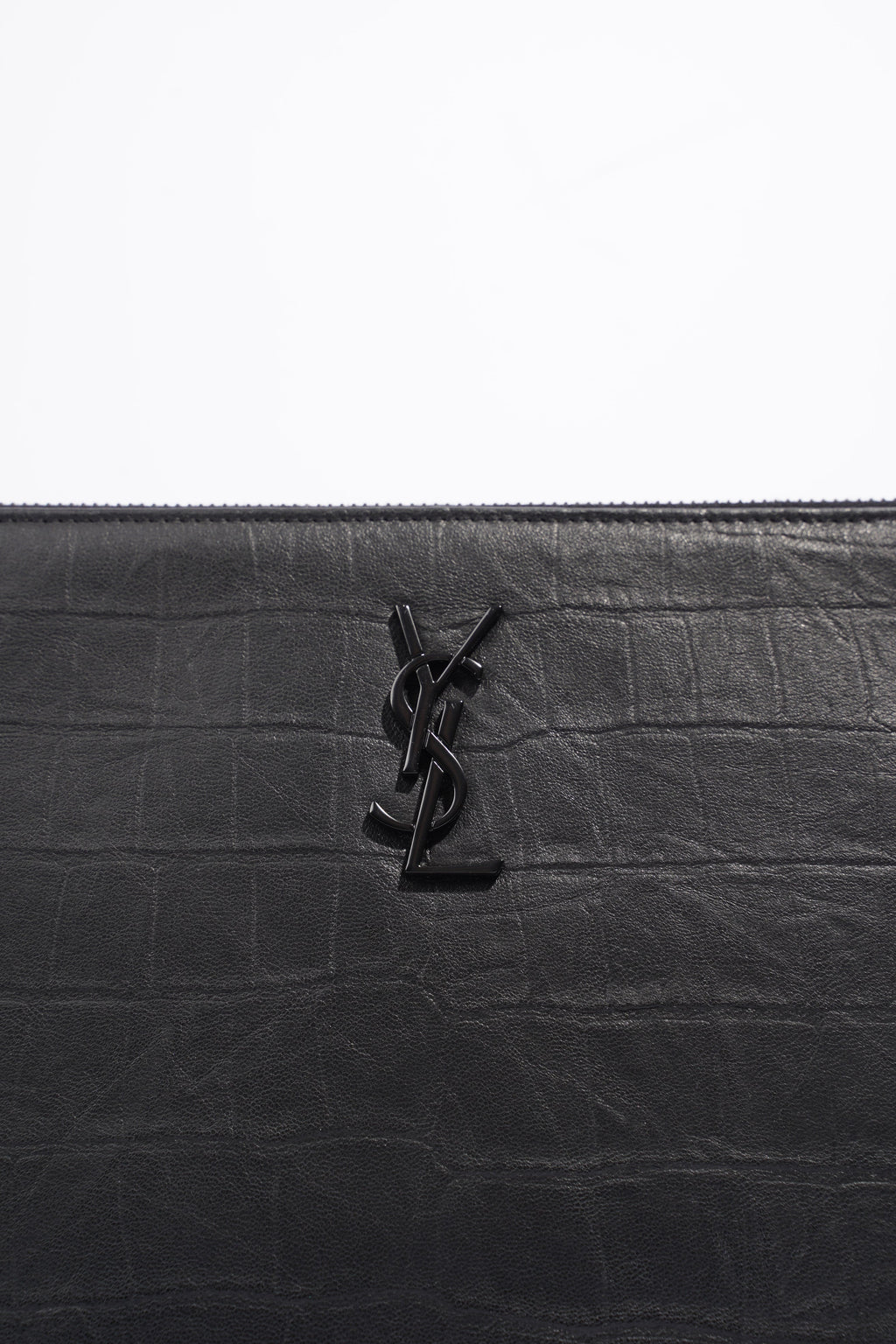 Saint Laurent Croc Embossed Document Holder Black Embossed Leather