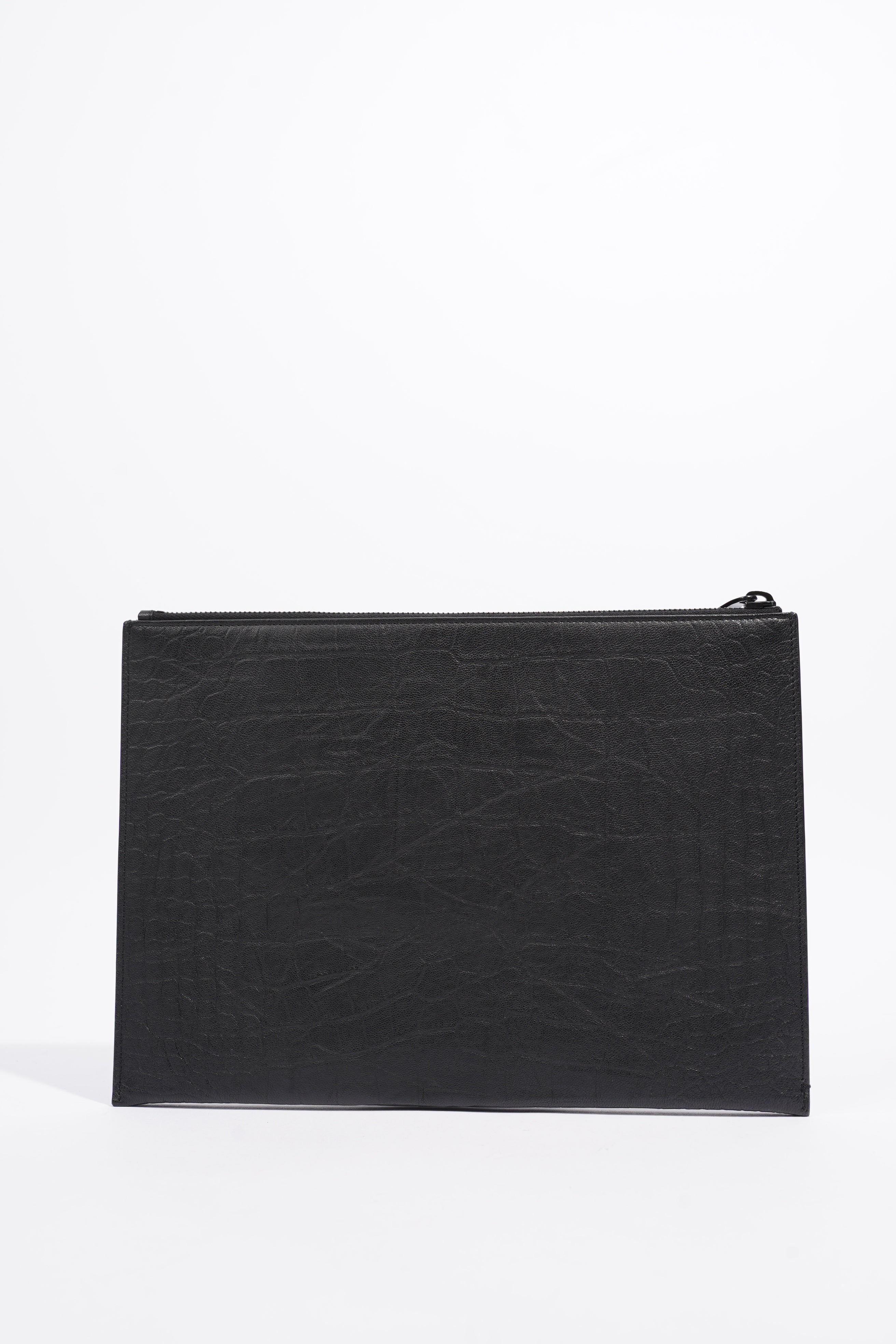 Saint Laurent Croc Embossed Document Holder Black Embossed Leather