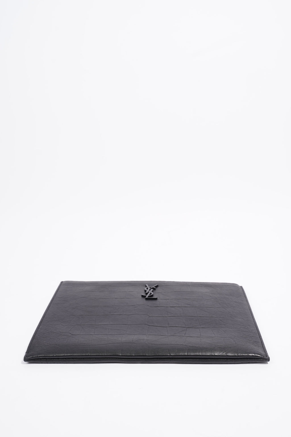 Saint Laurent Croc Embossed Document Holder Black Embossed Leather