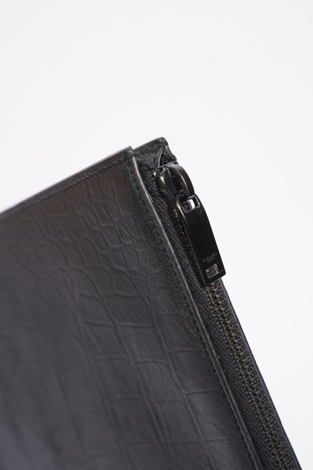 Saint Laurent Croc Embossed Document Holder Black Embossed Leather