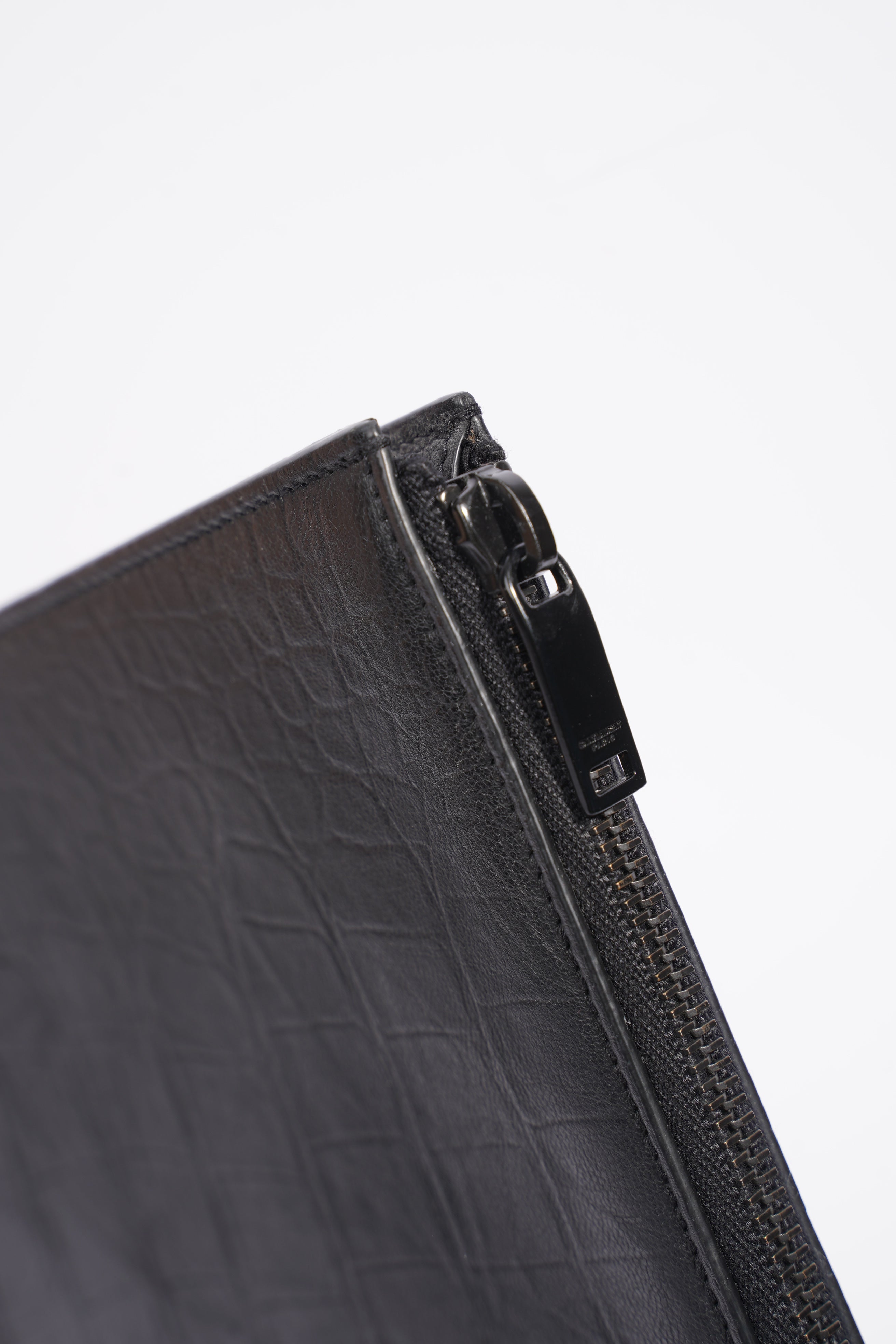 Saint Laurent Croc Embossed Document Holder Black Embossed Leather