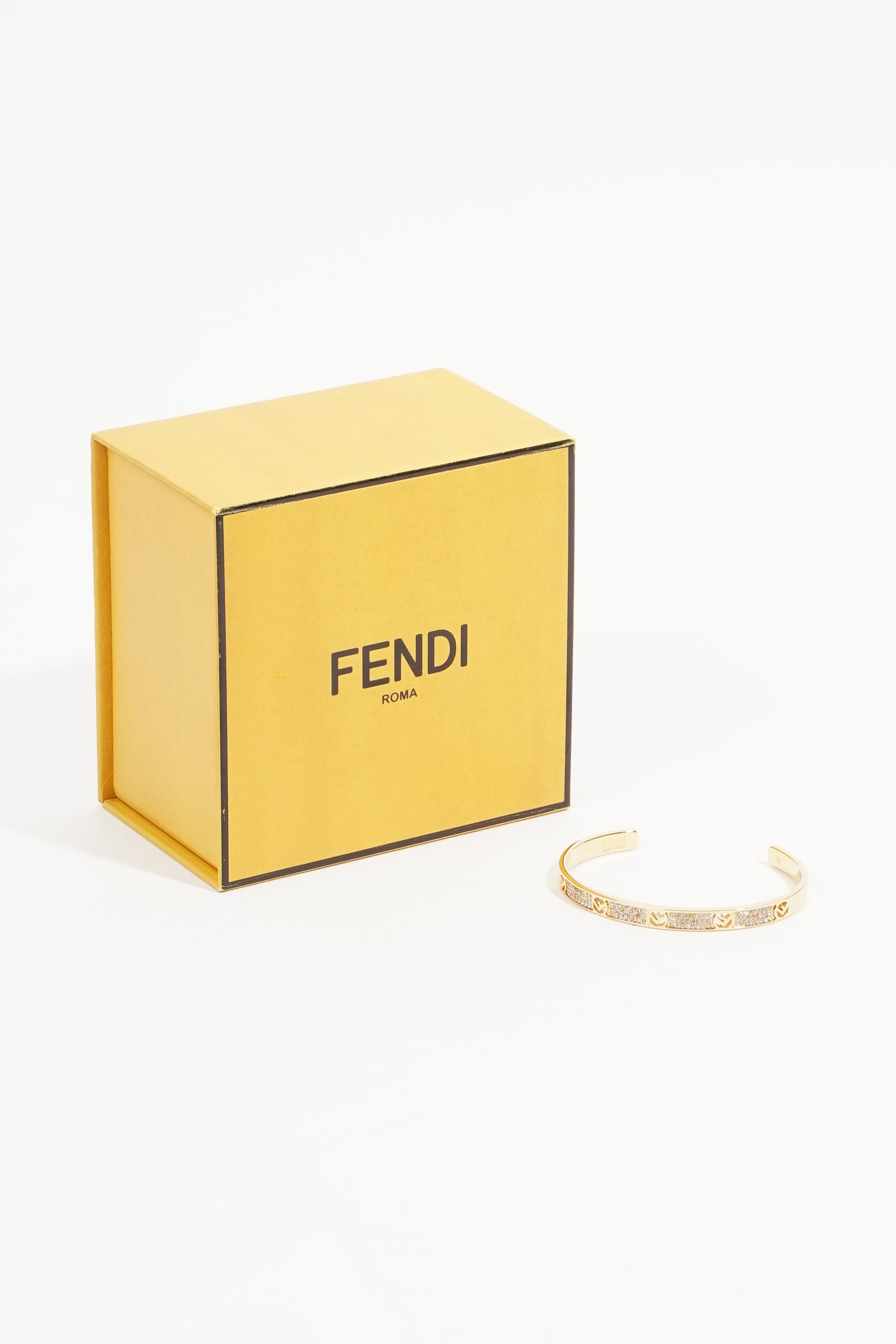 Fendi F Is Fendi Bracelet Gold Crystal Brass Medium