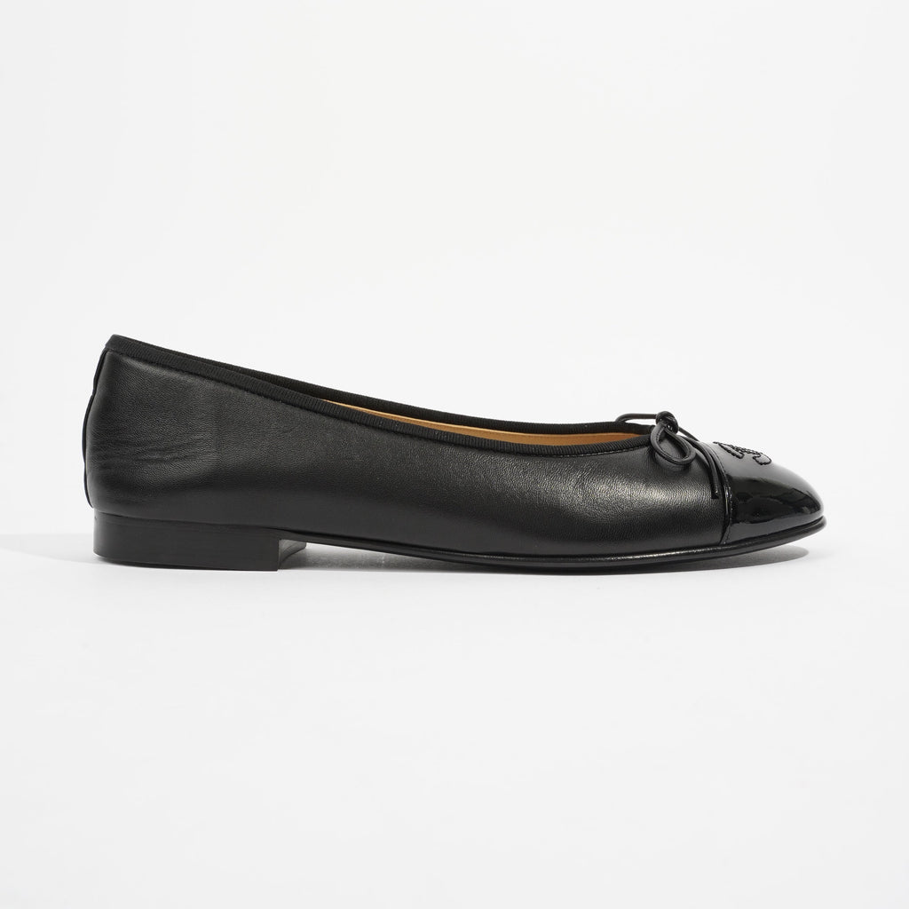 Chanel Patent Toe Ballet Flat Black Leather EU 40 UK 7