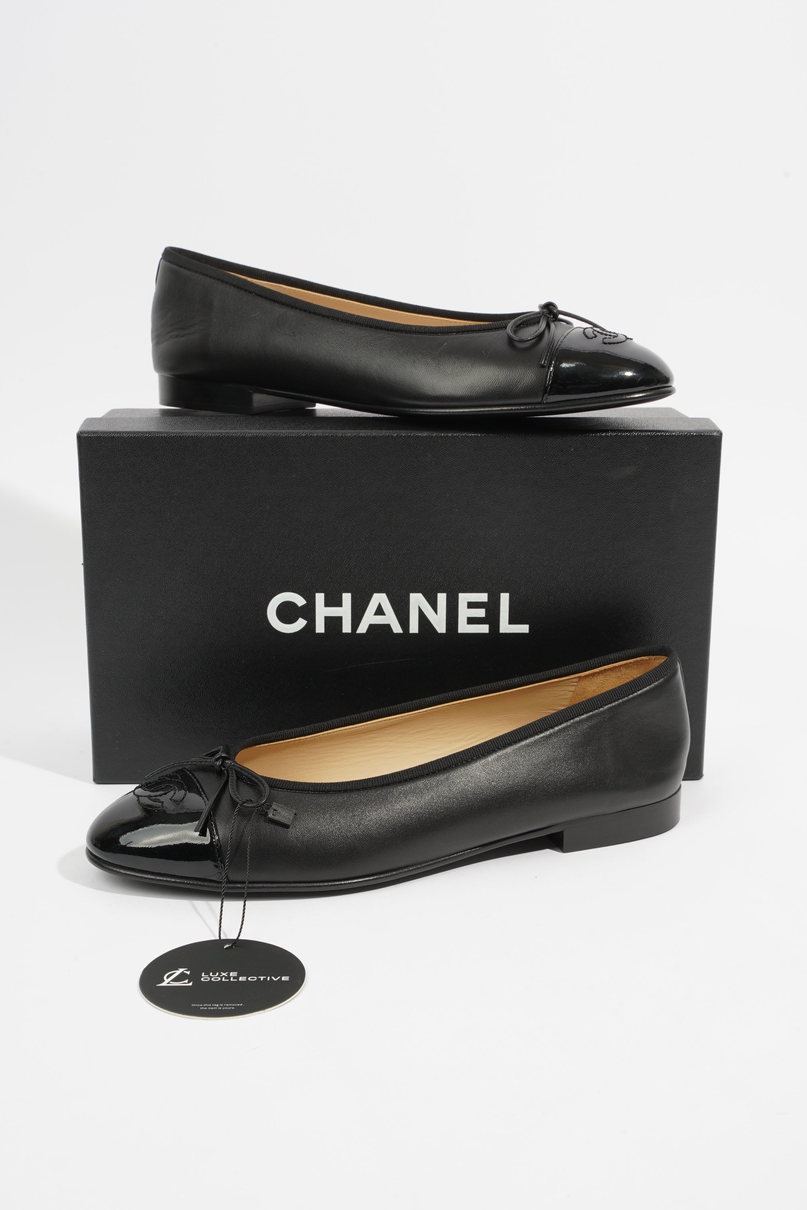 Chanel Patent Toe Ballet Flat Black Leather EU 40 UK 7