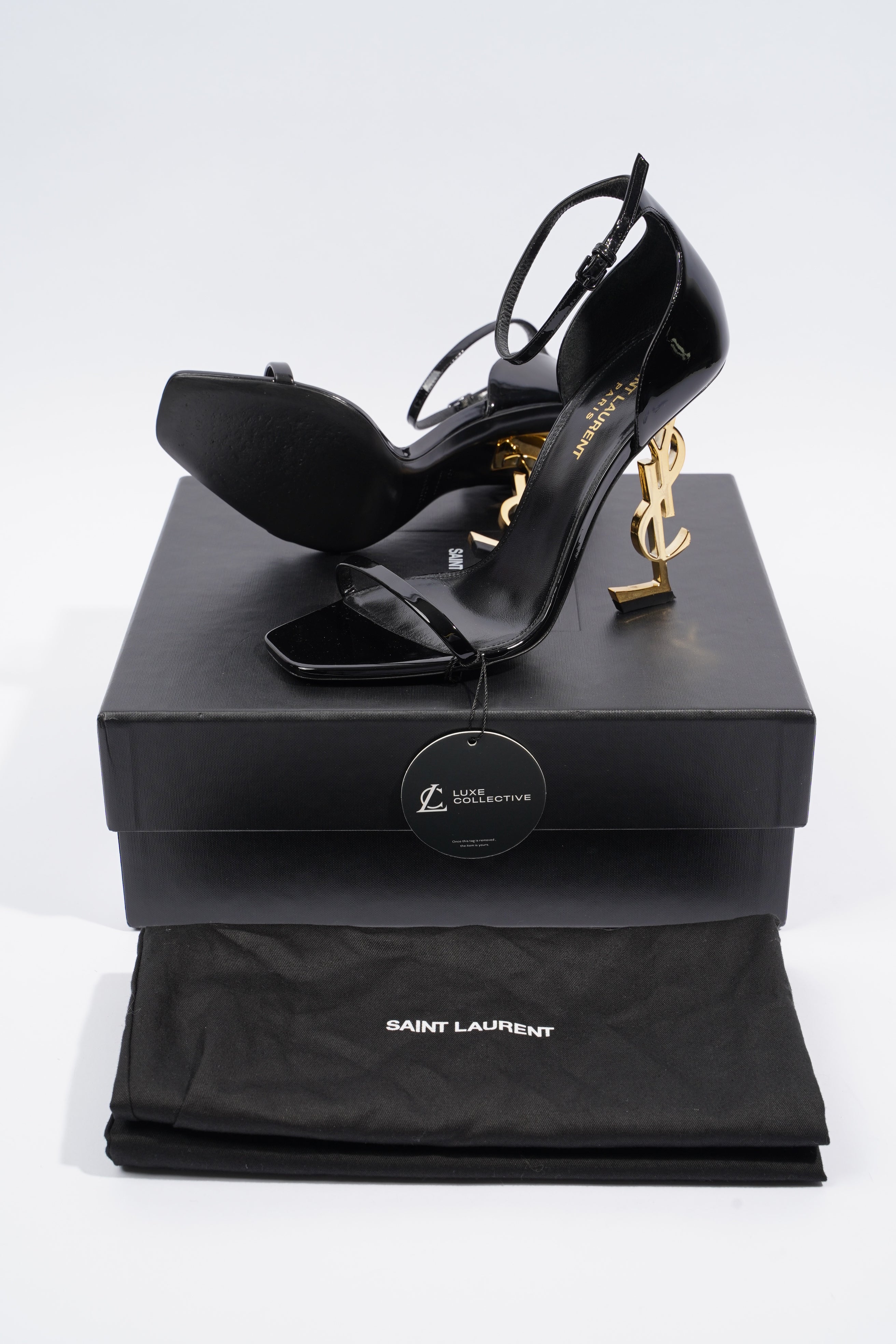 Saint Laurent Opyum 110 Black / Gold Patent Leather EU 39 UK 6