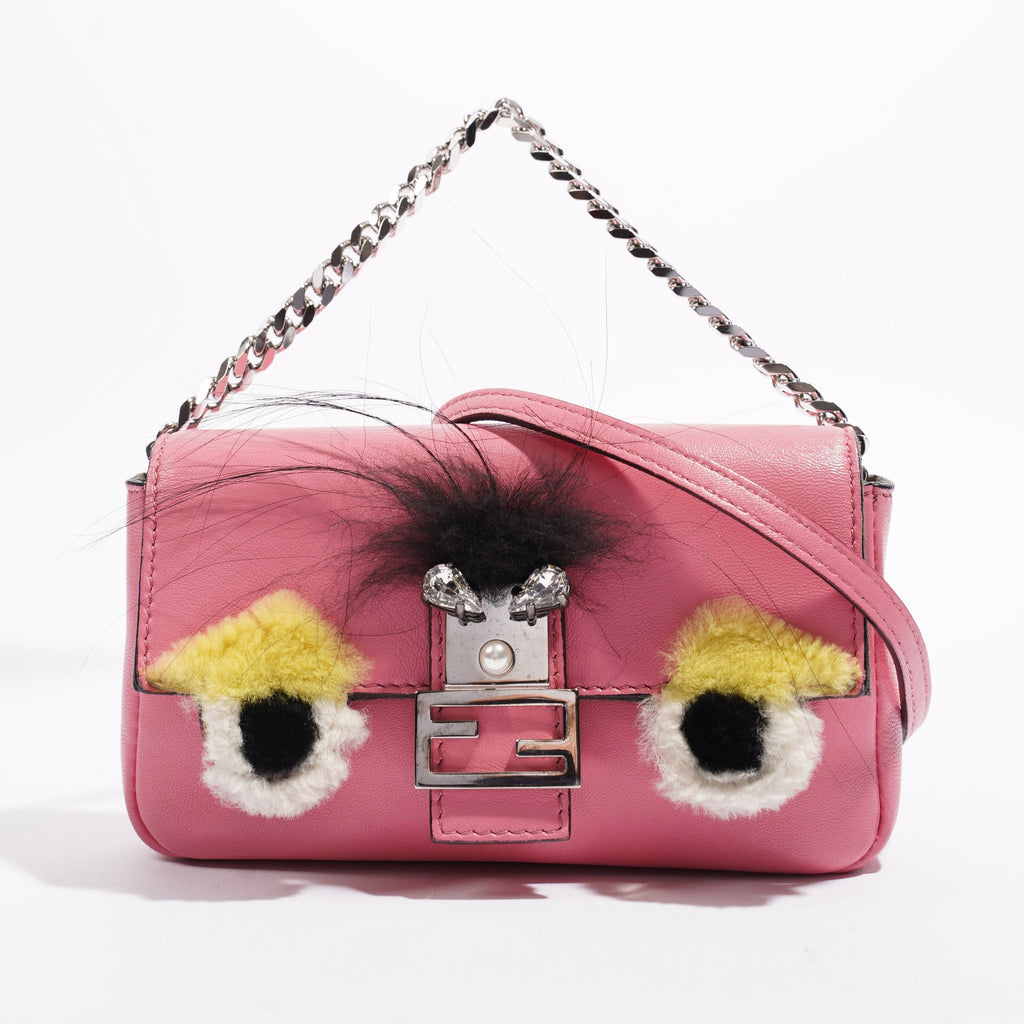 Fendi Micro Monster Baguette Pink Calfskin Leather