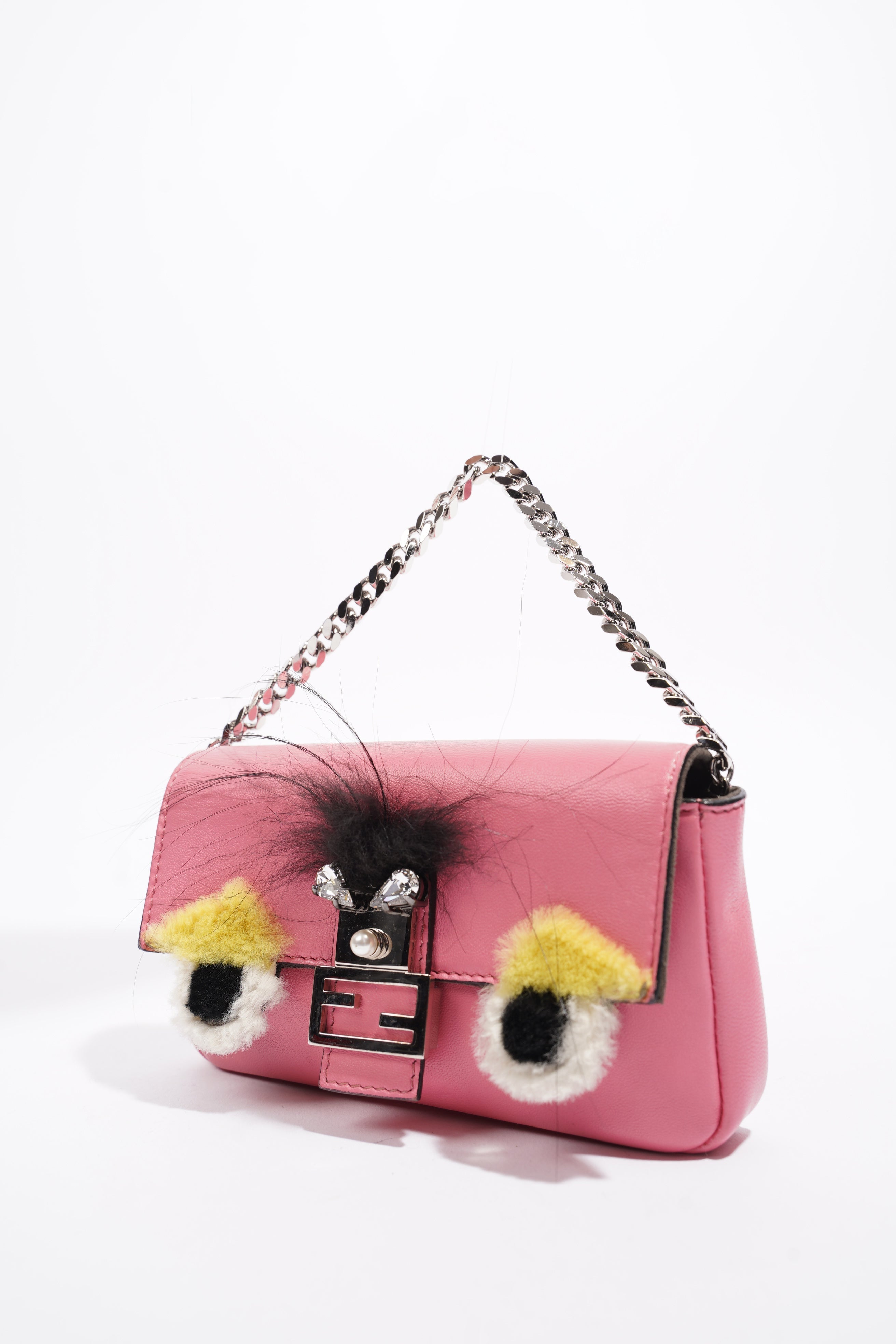Fendi Micro Monster Baguette Pink Calfskin Leather