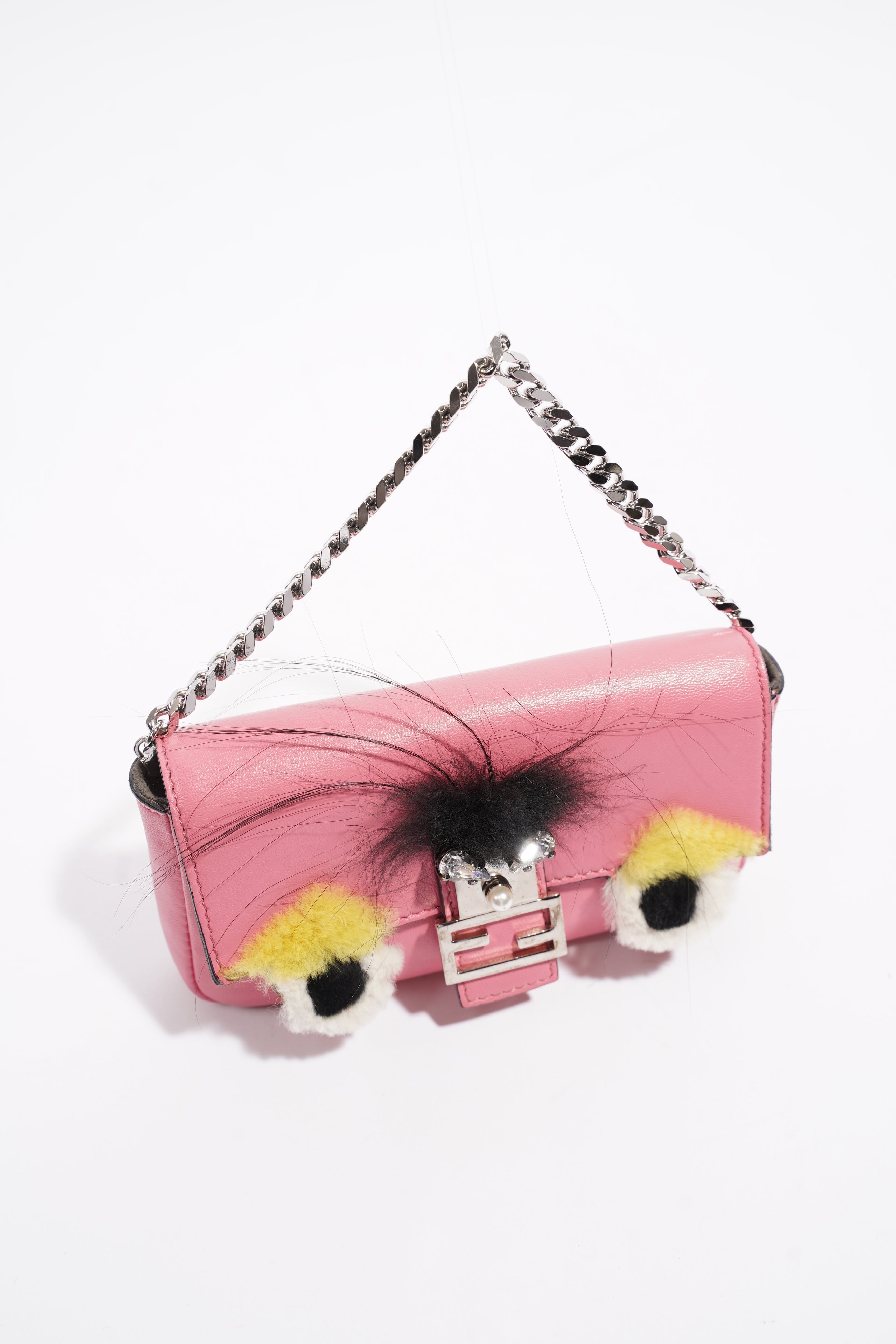 Fendi Micro Monster Baguette Pink Calfskin Leather