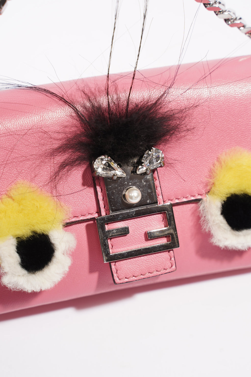 Fendi Micro Monster Baguette Pink Calfskin Leather