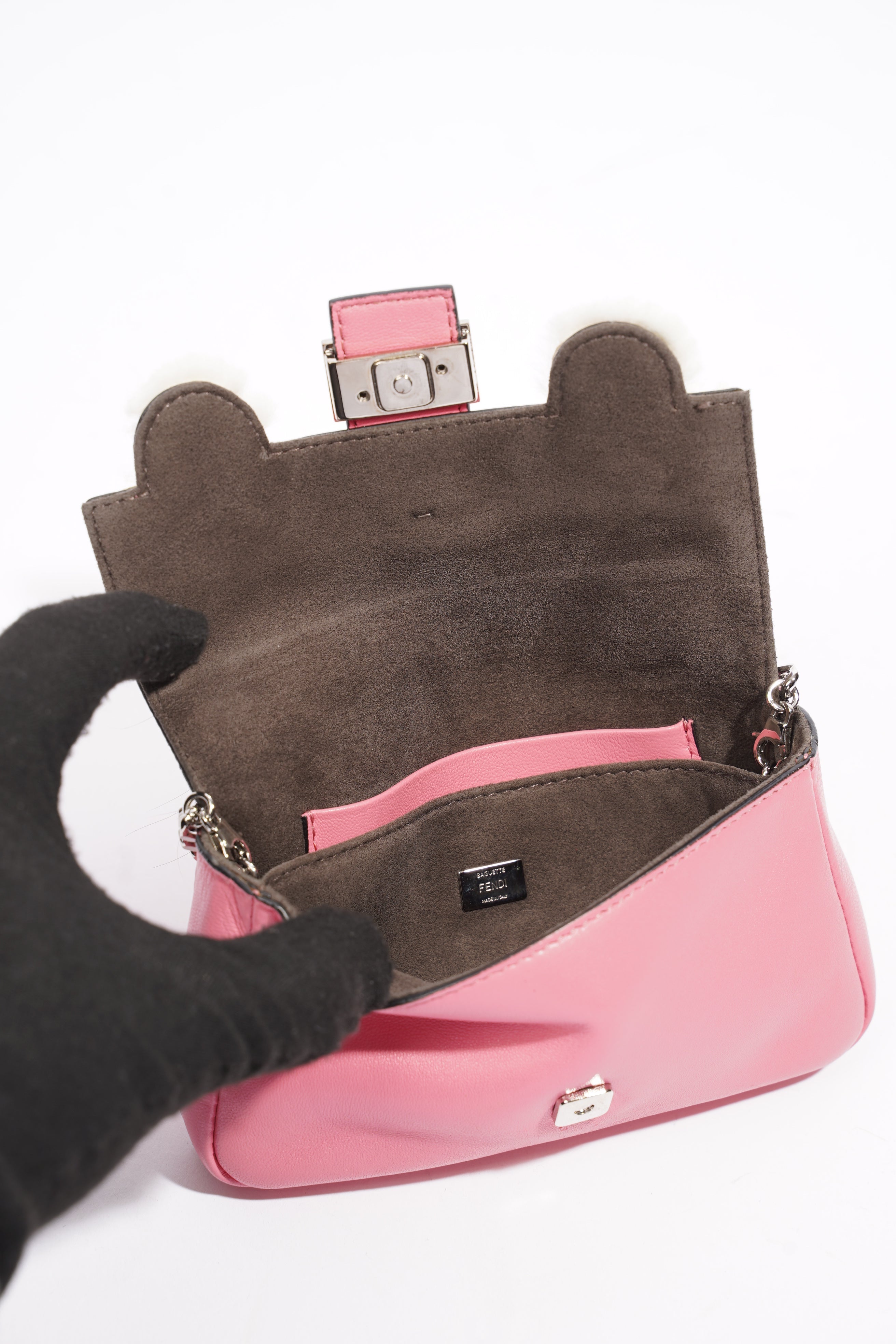 Fendi Micro Monster Baguette Pink Calfskin Leather