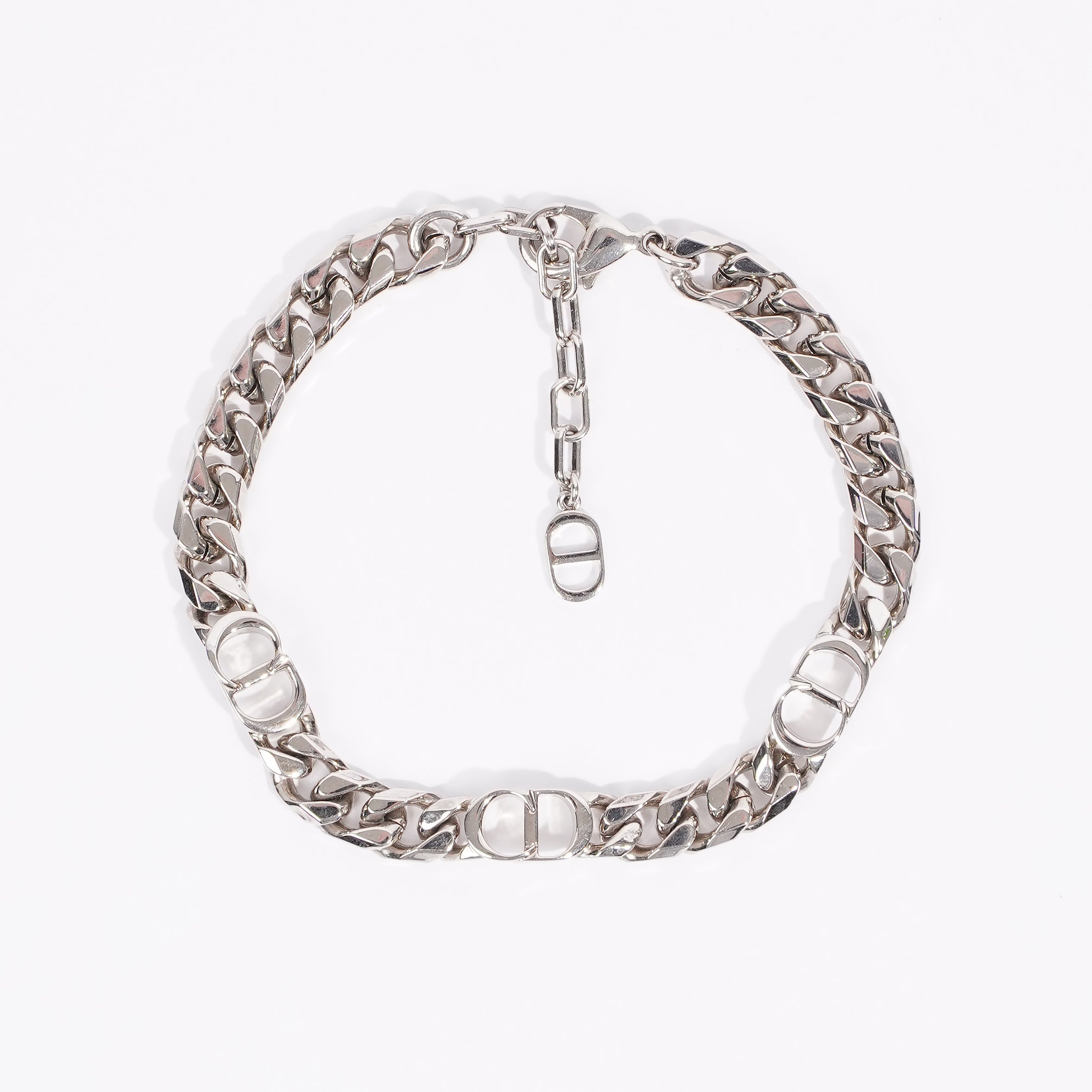 Christian Dior CD Iconic Thin Chain Link Bracelet Silver Base Metal