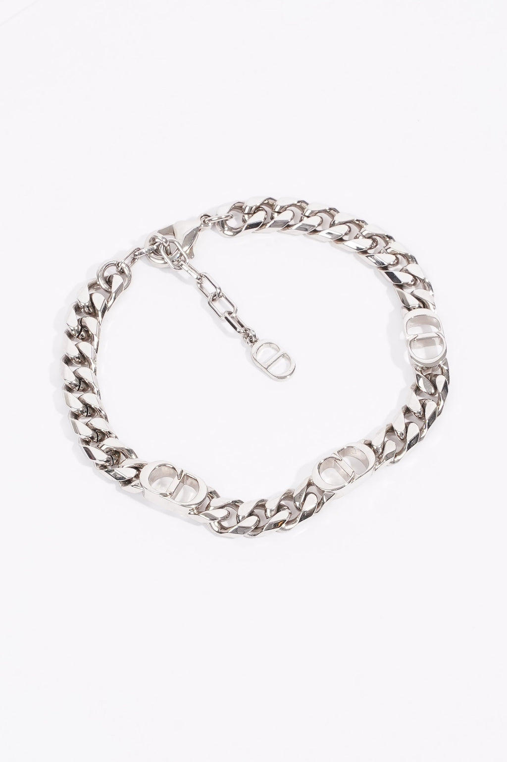 Christian Dior CD Iconic Thin Chain Link Bracelet Silver Base Metal