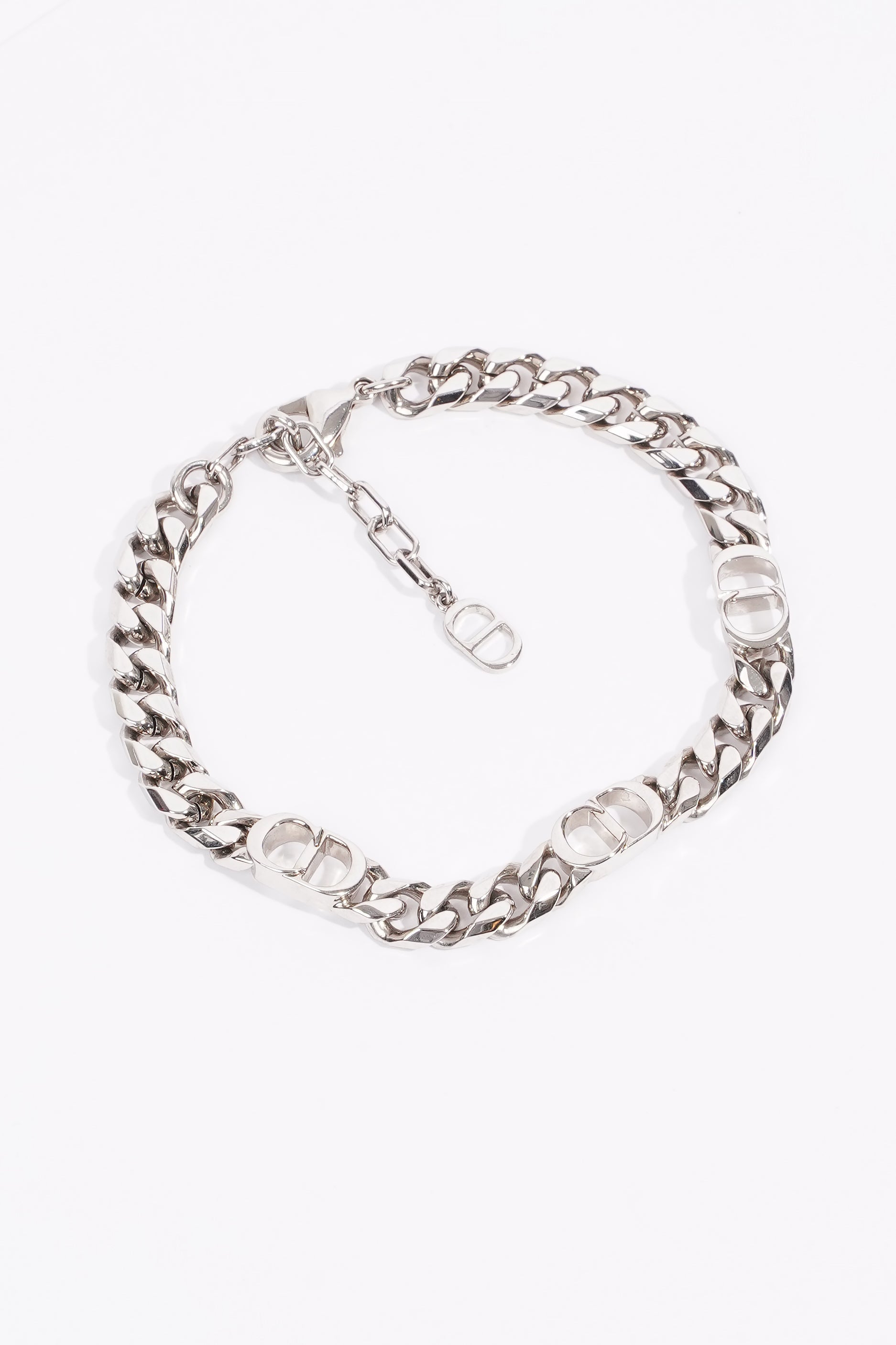 Christian Dior CD Iconic Thin Chain Link Bracelet Silver Base Metal
