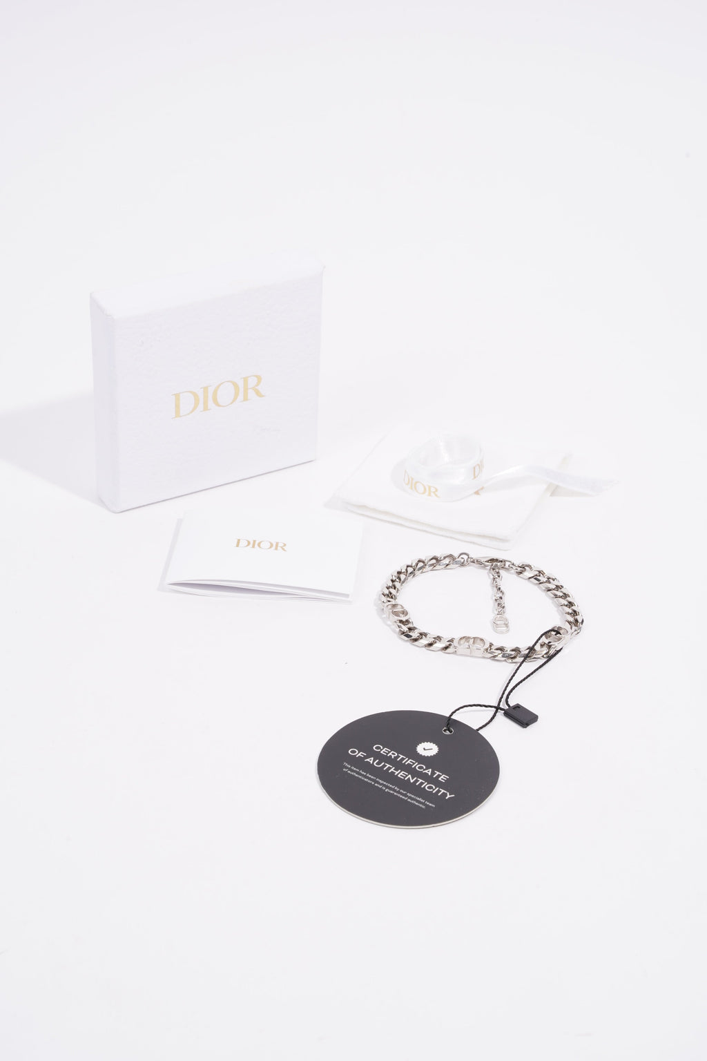 Christian Dior CD Iconic Thin Chain Link Bracelet Silver Base Metal