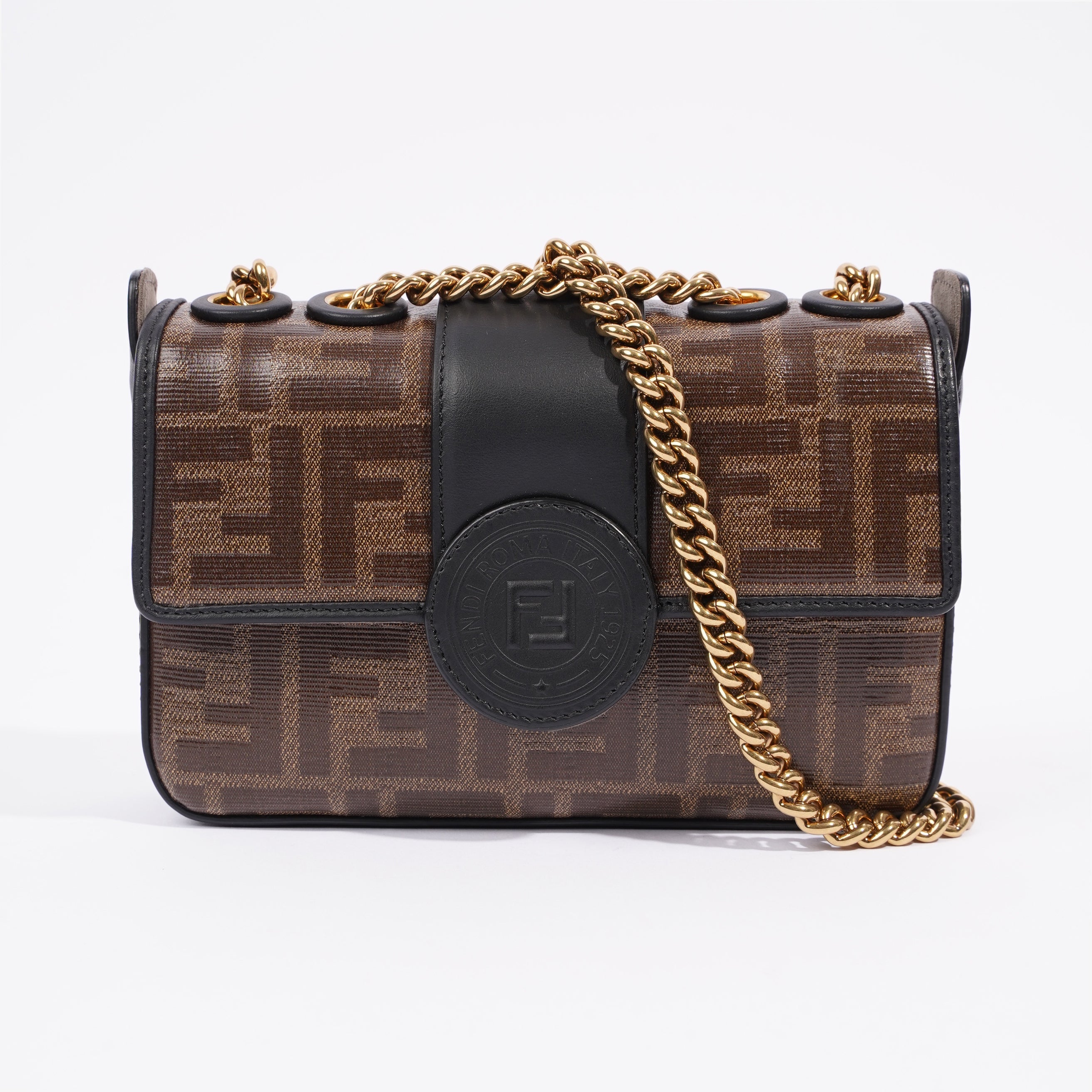Fendi Double F Bag Brown / Black Coated Canvas Mini