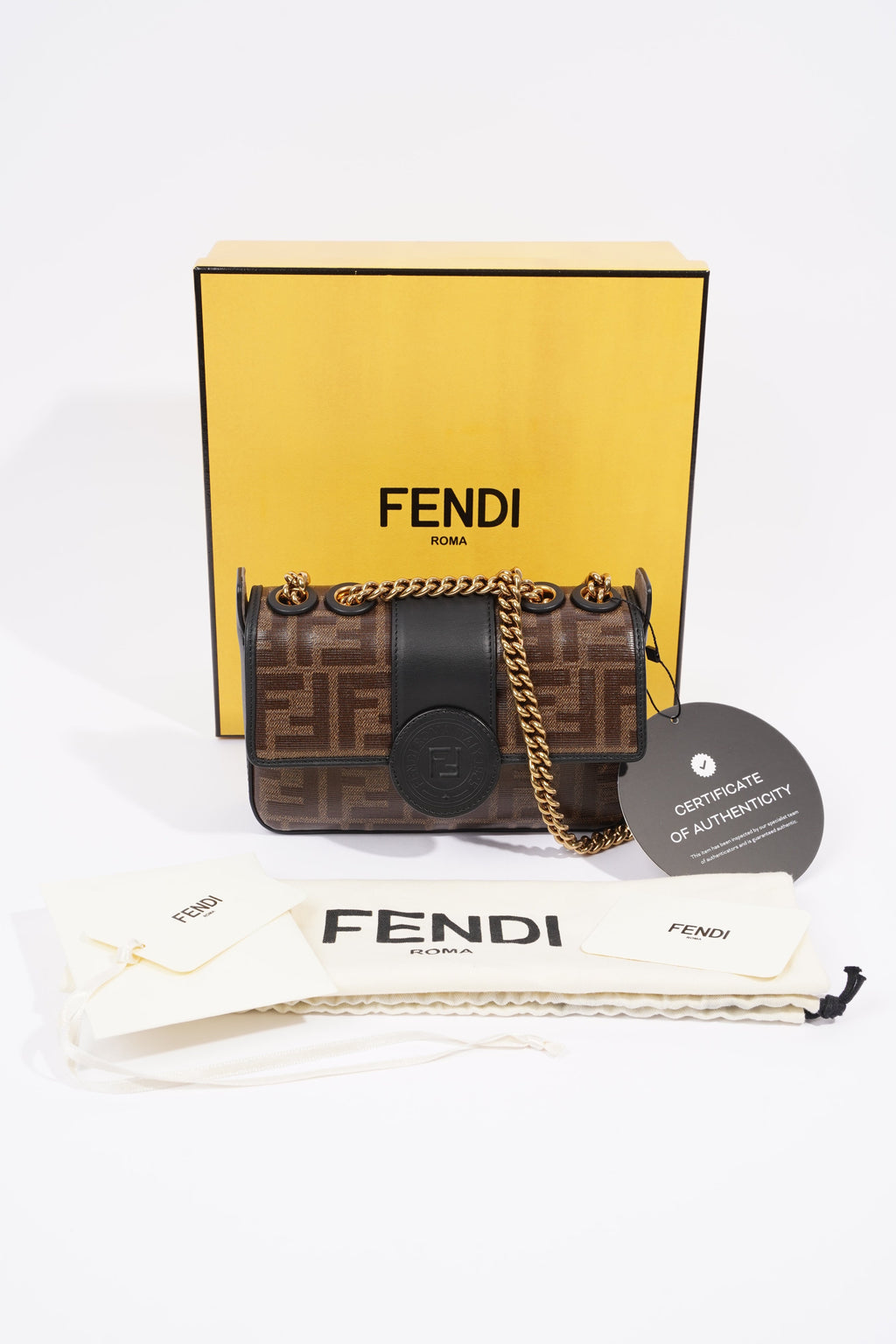 Fendi Double F Bag Brown / Black Coated Canvas Mini