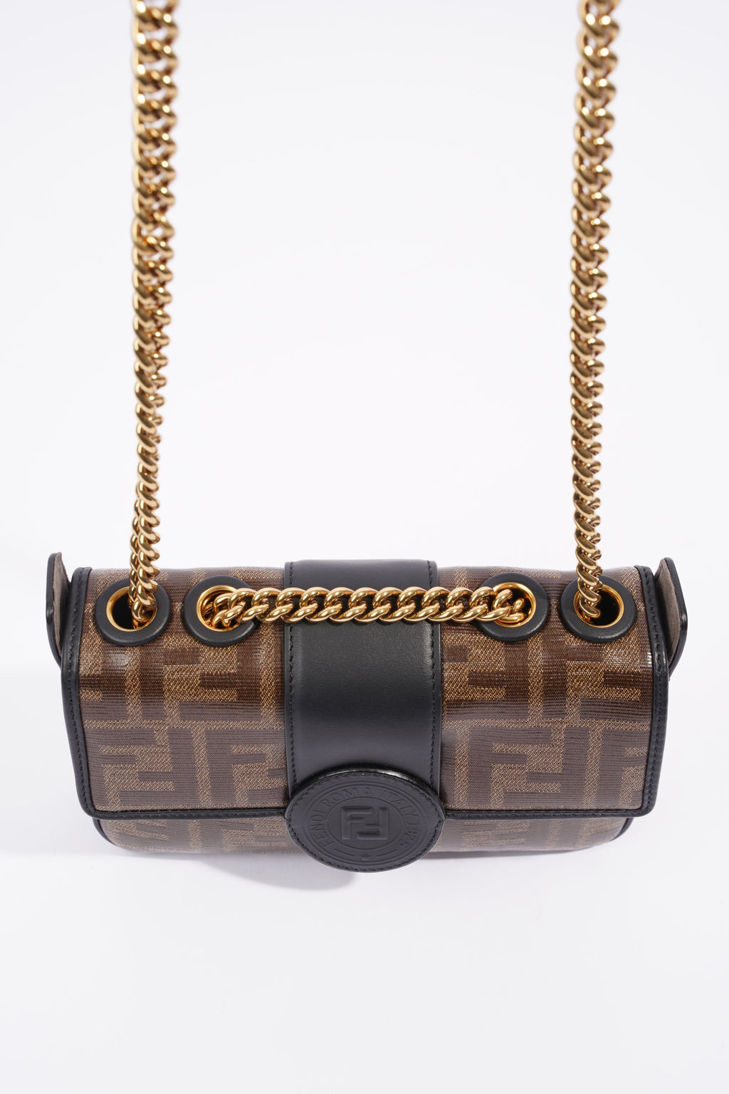 Fendi Double F Bag Brown / Black Coated Canvas Mini